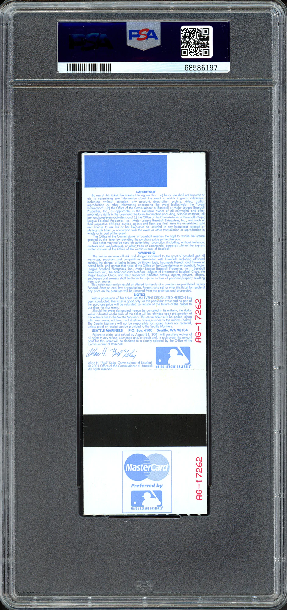Ichiro Suzuki Autographed 2001 All Star Game Ticket Stub Seattle Mariners PSA 3 Auto Grade Gem Mint 10 "7-10-01 1st AS Game" PSA/DNA #68586197 - Image 2