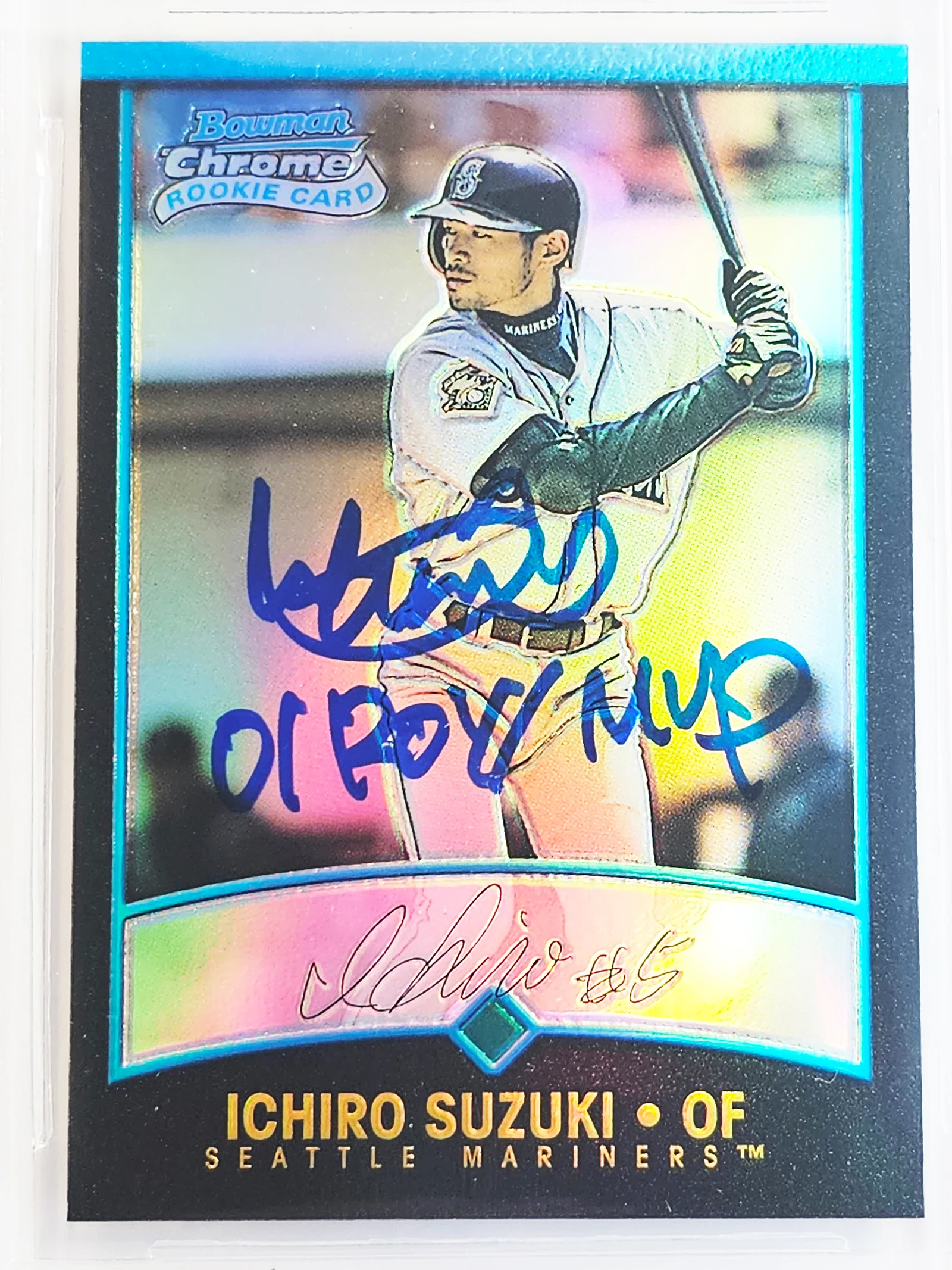 Ichiro Suzuki Autographed 2001 Bowman Chrome Refractor Japanese Rookie Card #351 Seattle Mariners BGS 8.5 Auto Grade Gem Mint 10 "01 ROY/MVP" Beckett BAS #15681688 - Image 3