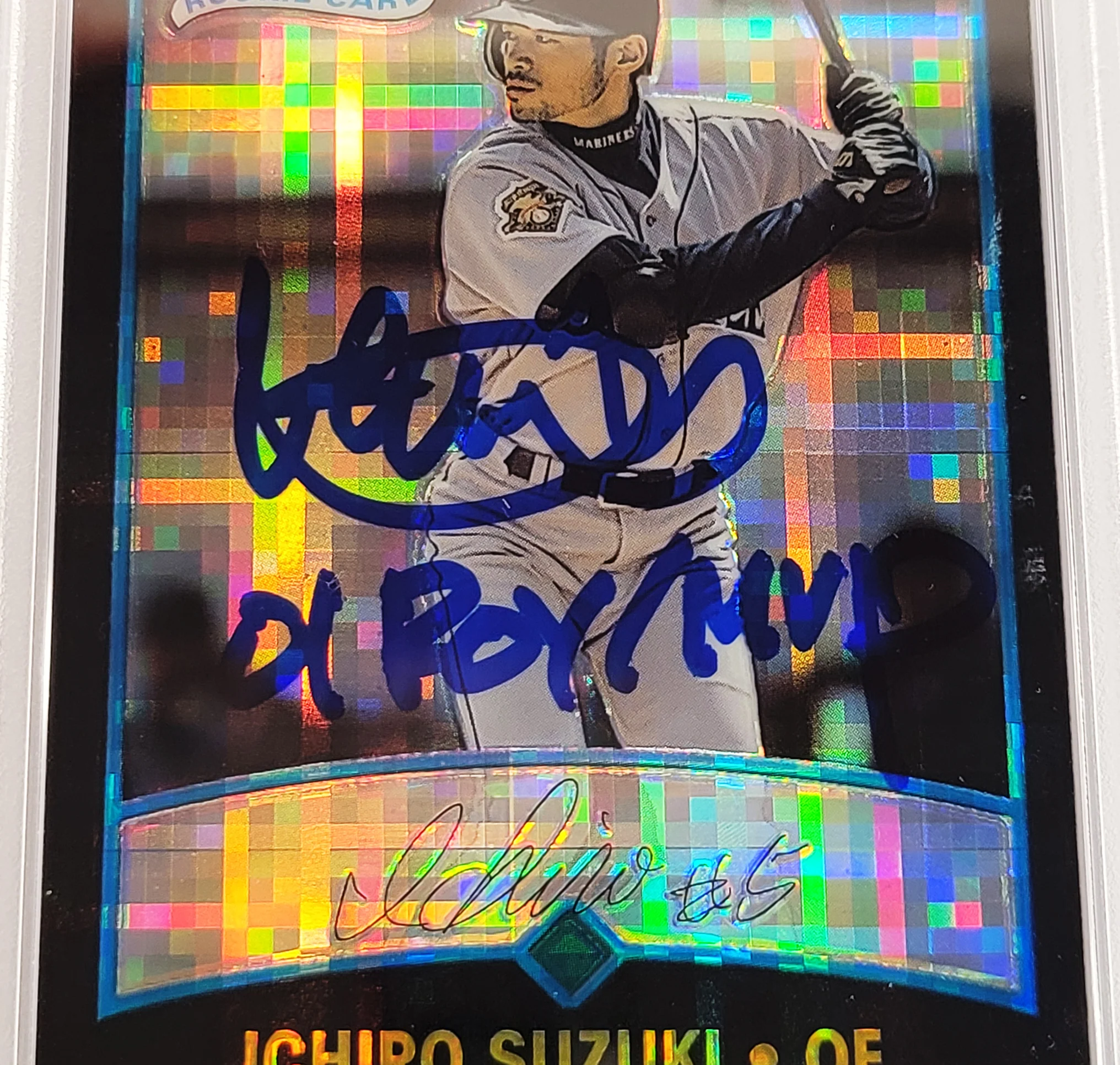 Ichiro Suzuki Autographed 2001 Bowman Chrome XFractor Rookie Card #351 Seattle Mariners PSA 9 Auto Grade Gem Mint 10 "01 ROY MVP" Highest Graded PSA/DNA #63680002 - Image 3