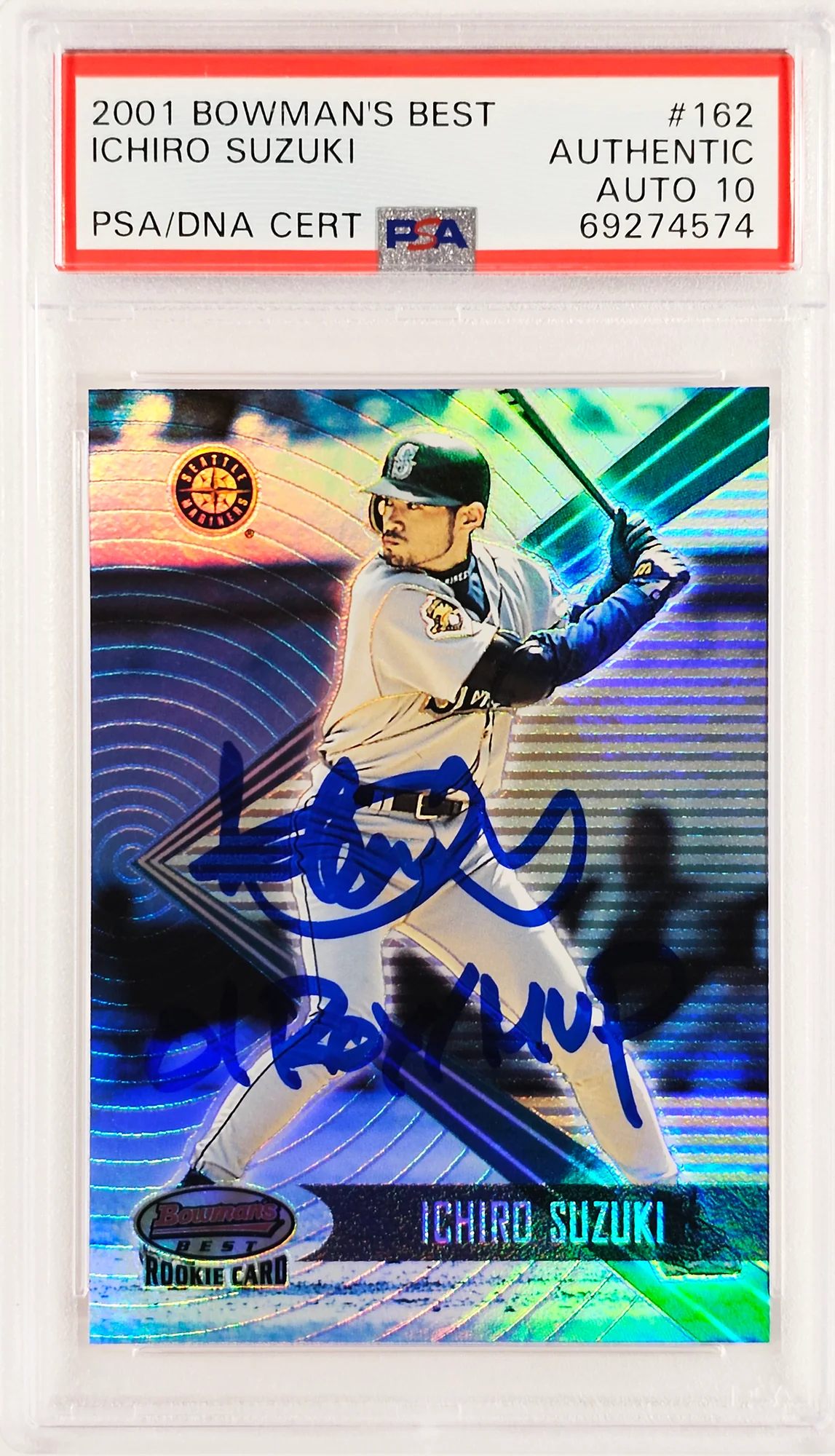 Ichiro Suzuki Autographed 2001 Bowman's Best Rookie Card #162 Seattle Mariners "01 ROY/MVP" #2671/2999 PSA/DNA #69274574 - Image 2