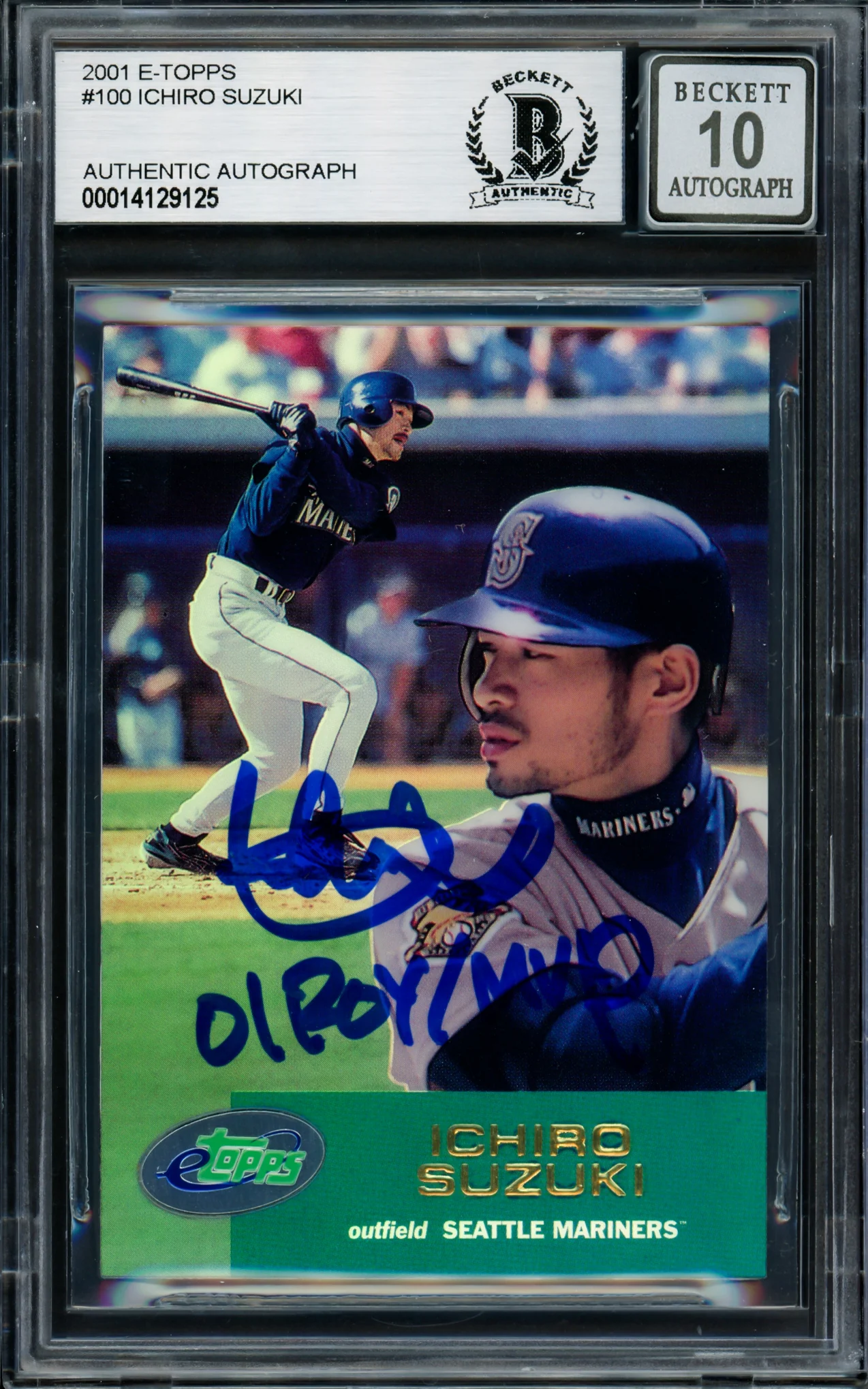 Ichiro Suzuki Autographed 2001 eTopps Rookie Card #100 Seattle Mariners Auto Grade Gem Mint 10 01 ROY/MVP Beckett BAS #14129125 - Image 2