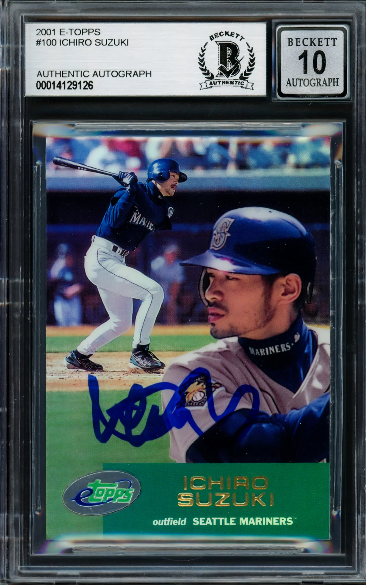 Ichiro Suzuki Autographed 2001 eTopps Rookie Card #100 Seattle Mariners Auto Grade Gem Mint 10 Beckett BAS #14129126 - Image 2