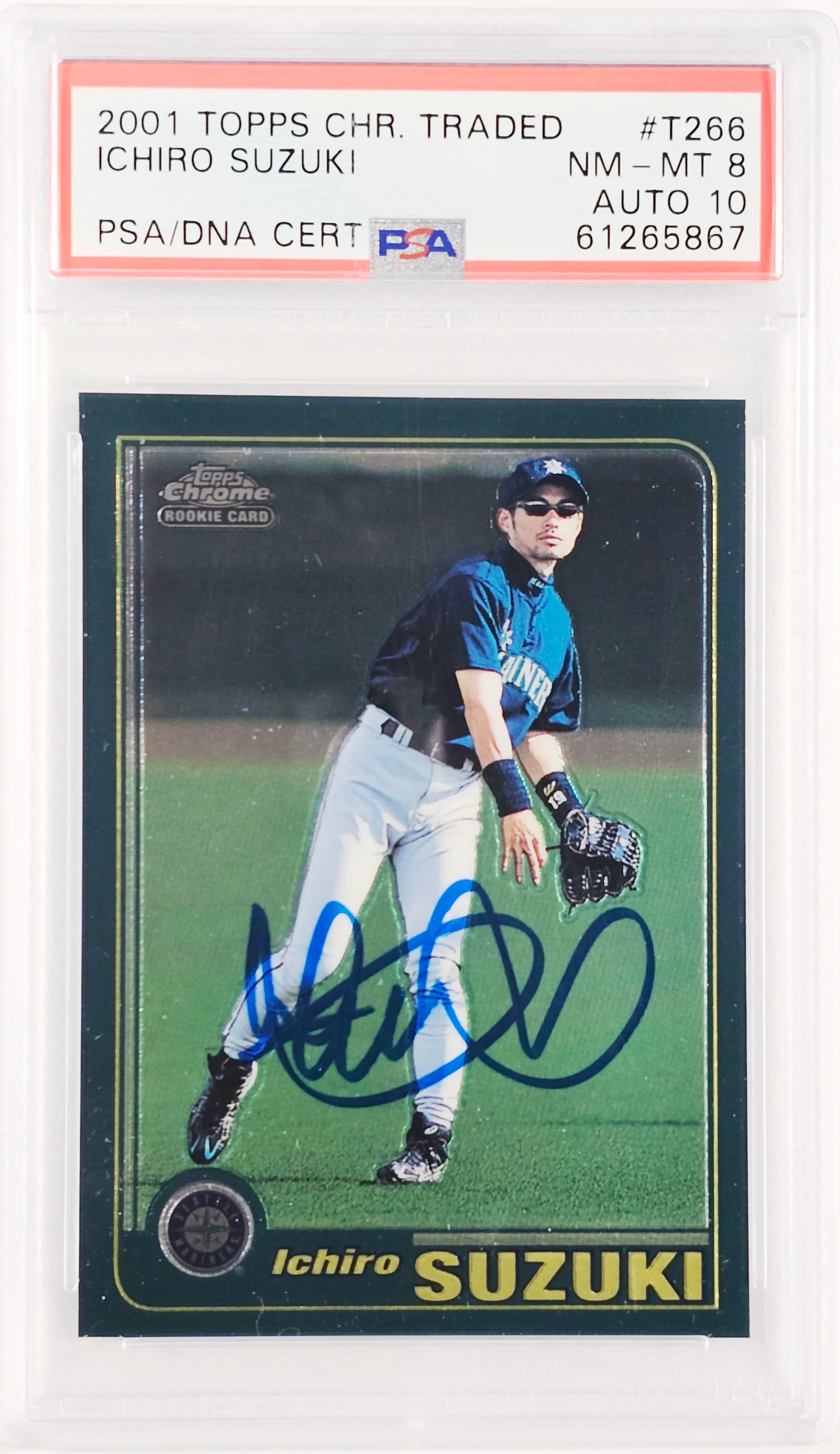 Ichiro Suzuki Autographed 2001 Topps Chrome Traded Rookie Card #T266 Seattle Mariners PSA 8 Auto Grade Gem Mint 10 PSA/DNA #61265867 - Image 2