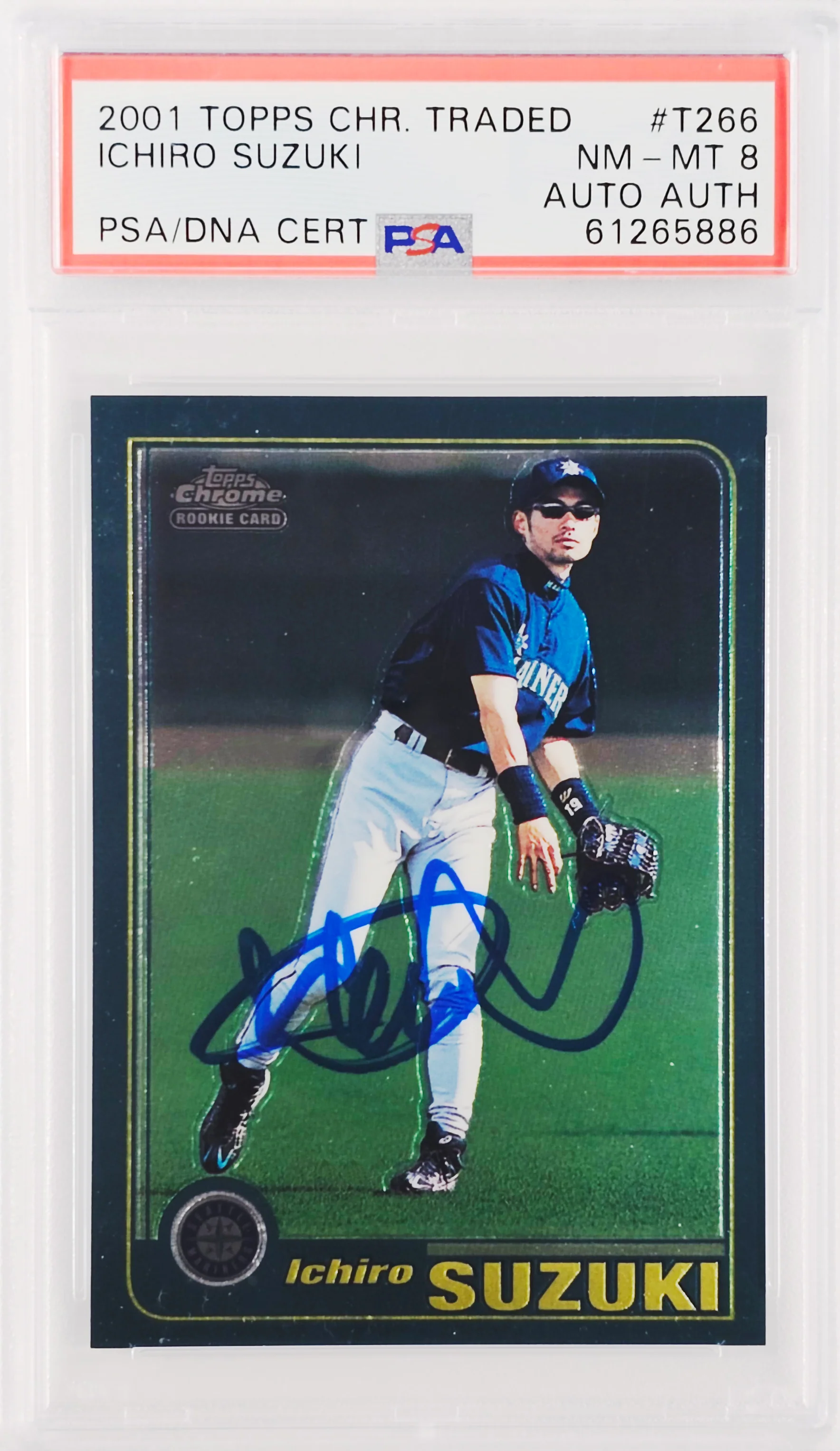 Ichiro Suzuki Autographed 2001 Topps Chrome Traded Rookie Card #T266 Seattle Mariners PSA 8 PSA/DNA #61265886 - Image 2