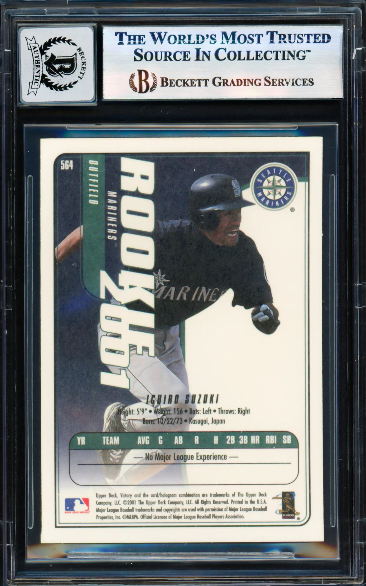 Ichiro Suzuki Autographed 2001 Upper Deck Victory Card #564 Seattle Mariners Auto Grade Gem Mint 10 Beckett BAS #17855997 - Image 2