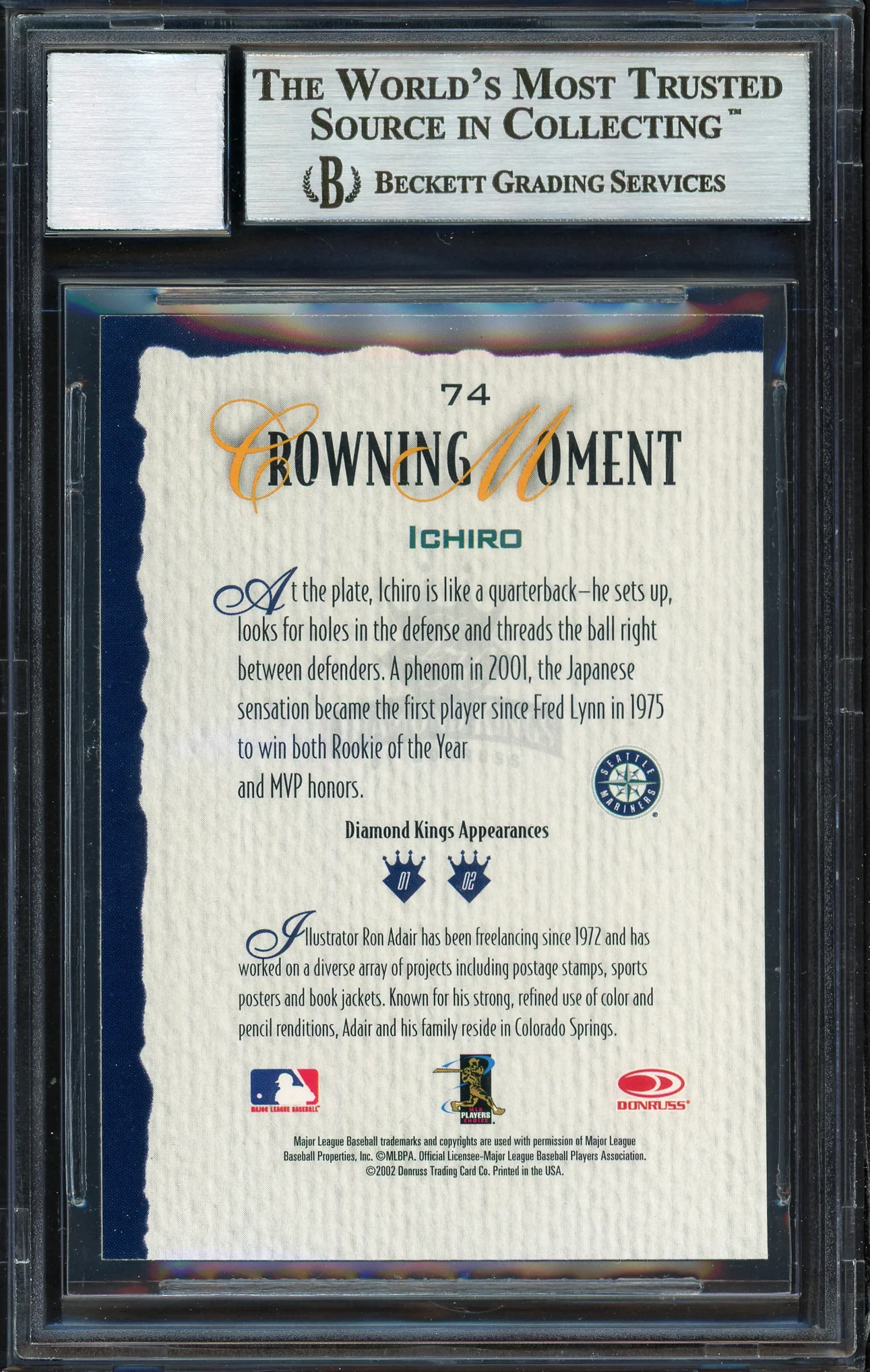 Ichiro Suzuki Autographed 2002 Donruss Diamond Kings Card #74 Seattle Mariners Auto Grade 10 Beckett BAS Stock #189817 - Image 2