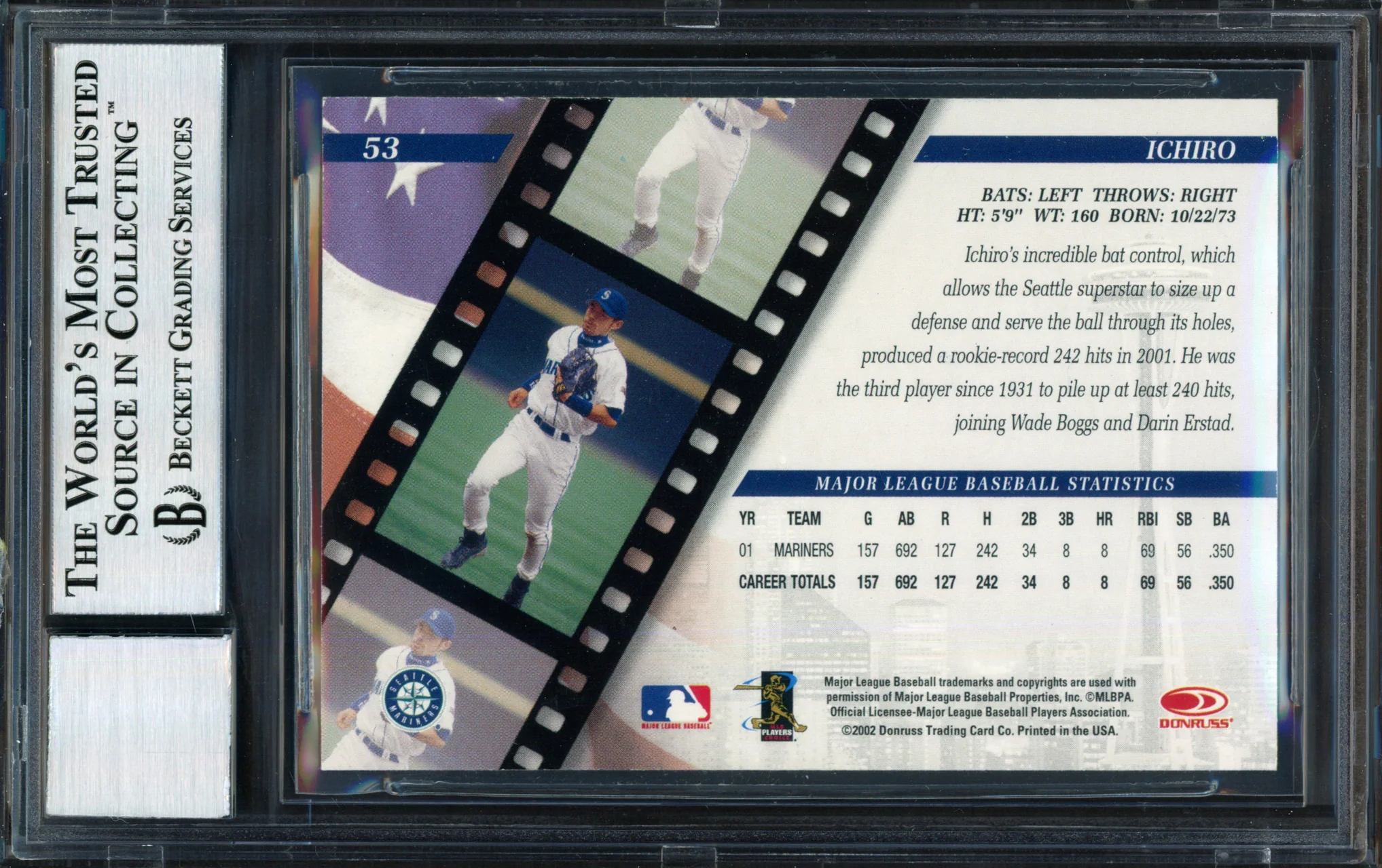 Ichiro Suzuki Autographed 2002 Donruss Studio Card #53 Seattle Mariners Auto Grade 10 Beckett BAS #12491120 - Image 2