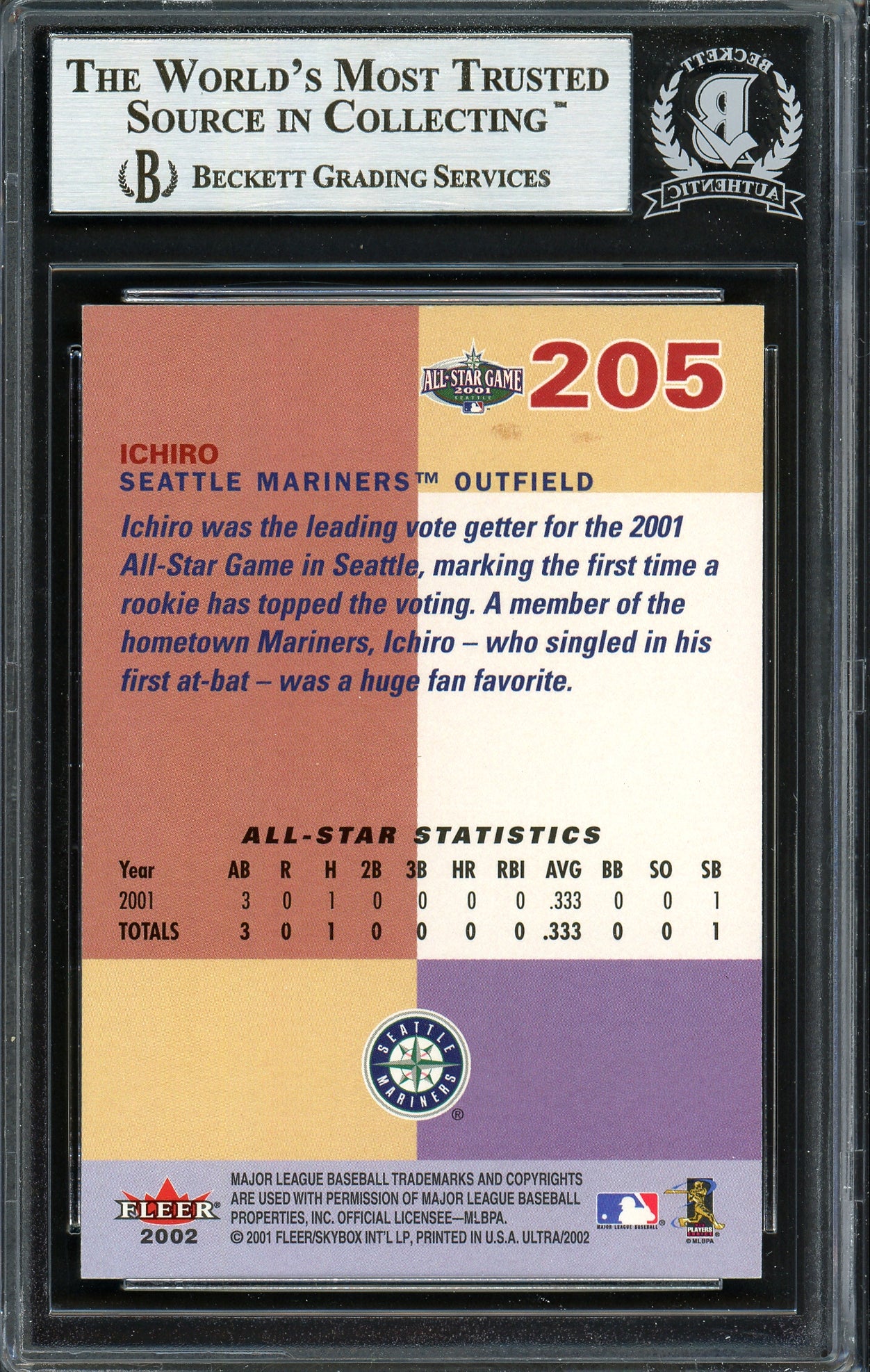Ichiro Suzuki Autographed 2002 Fleer Ultra Card #205 Seattle Mariners Beckett BAS Stock #191248 - Image 2
