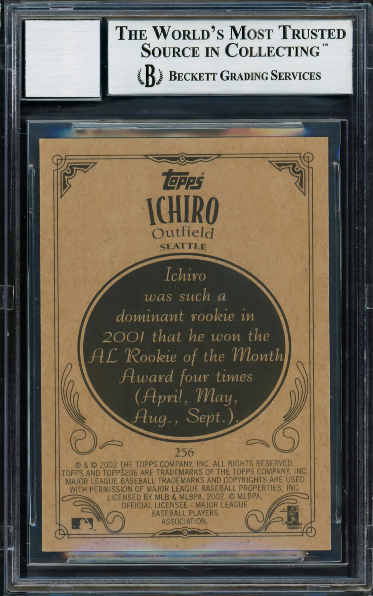 Ichiro Suzuki Autographed 2002 Topps 206 Card #256B Seattle Mariners Auto Grade Gem Mint 10 Beckett BAS Stock #220252 - Image 2