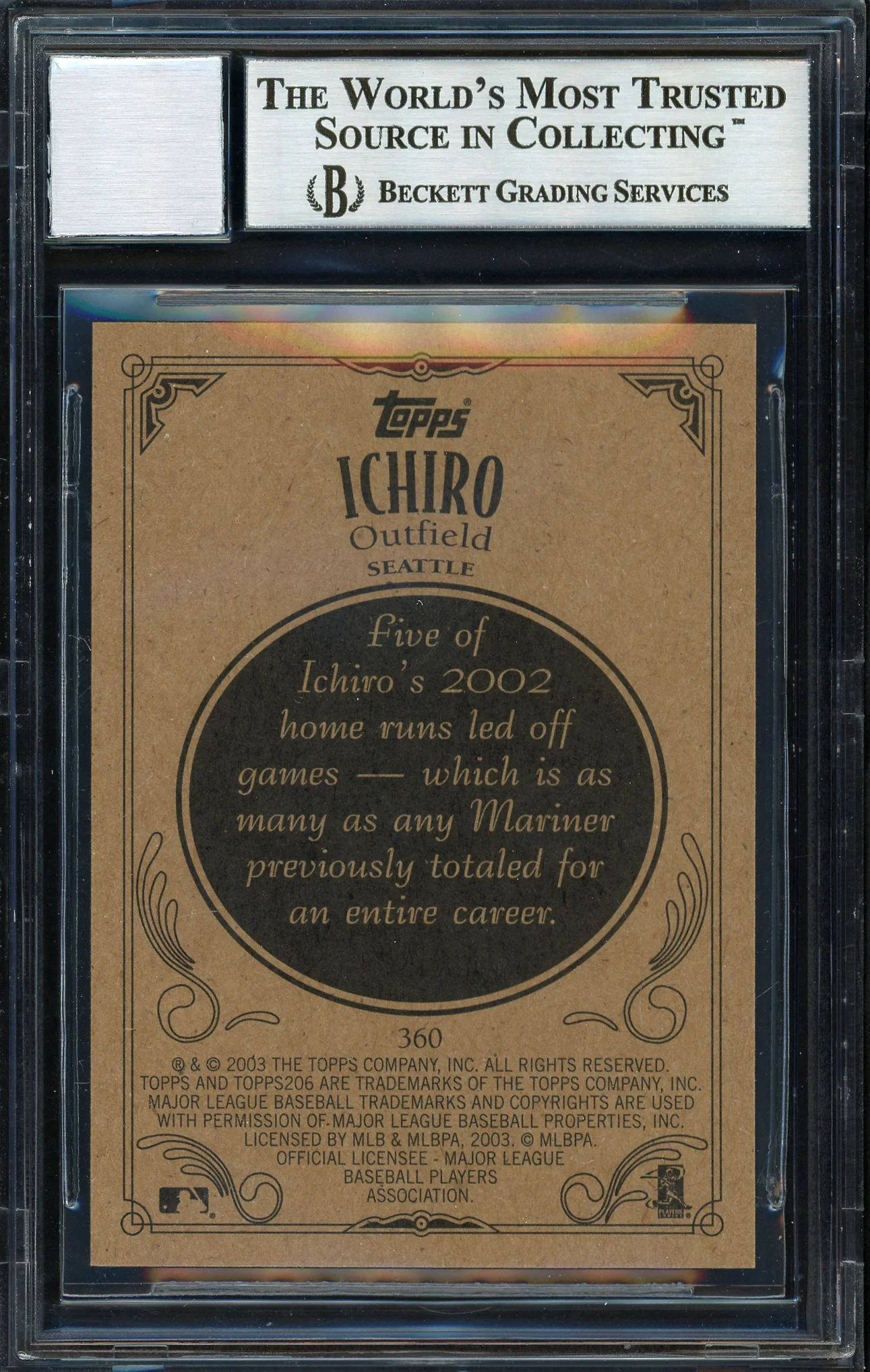 Ichiro Suzuki Autographed 2002 Topps 206 Card #360 Seattle Mariners Auto Grade 10 Beckett BAS Stock #189835 - Image 2