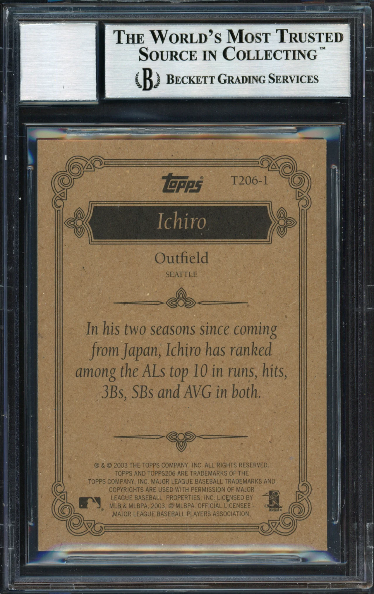 Ichiro Suzuki Autographed 2002 Topps 206 Card #T206-1 Seattle Mariners Auto Grade 10 Beckett BAS #12491268 - Image 2