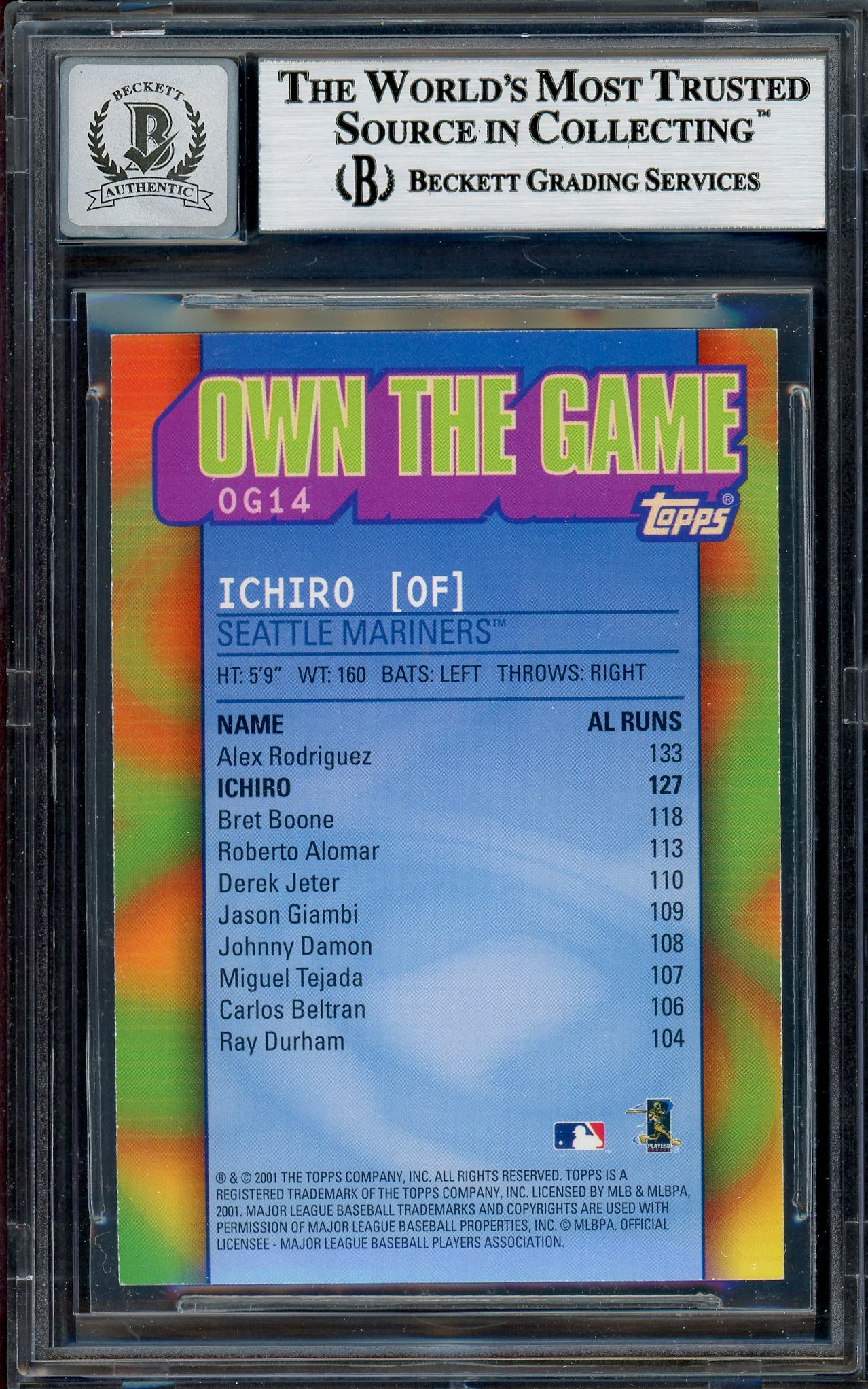 Ichiro Suzuki Autographed 2002 Topps Own The Game Card #OG14 Seattle Mariners Auto Grade Gem Mint 10 Beckett BAS #12786167 - Image 2