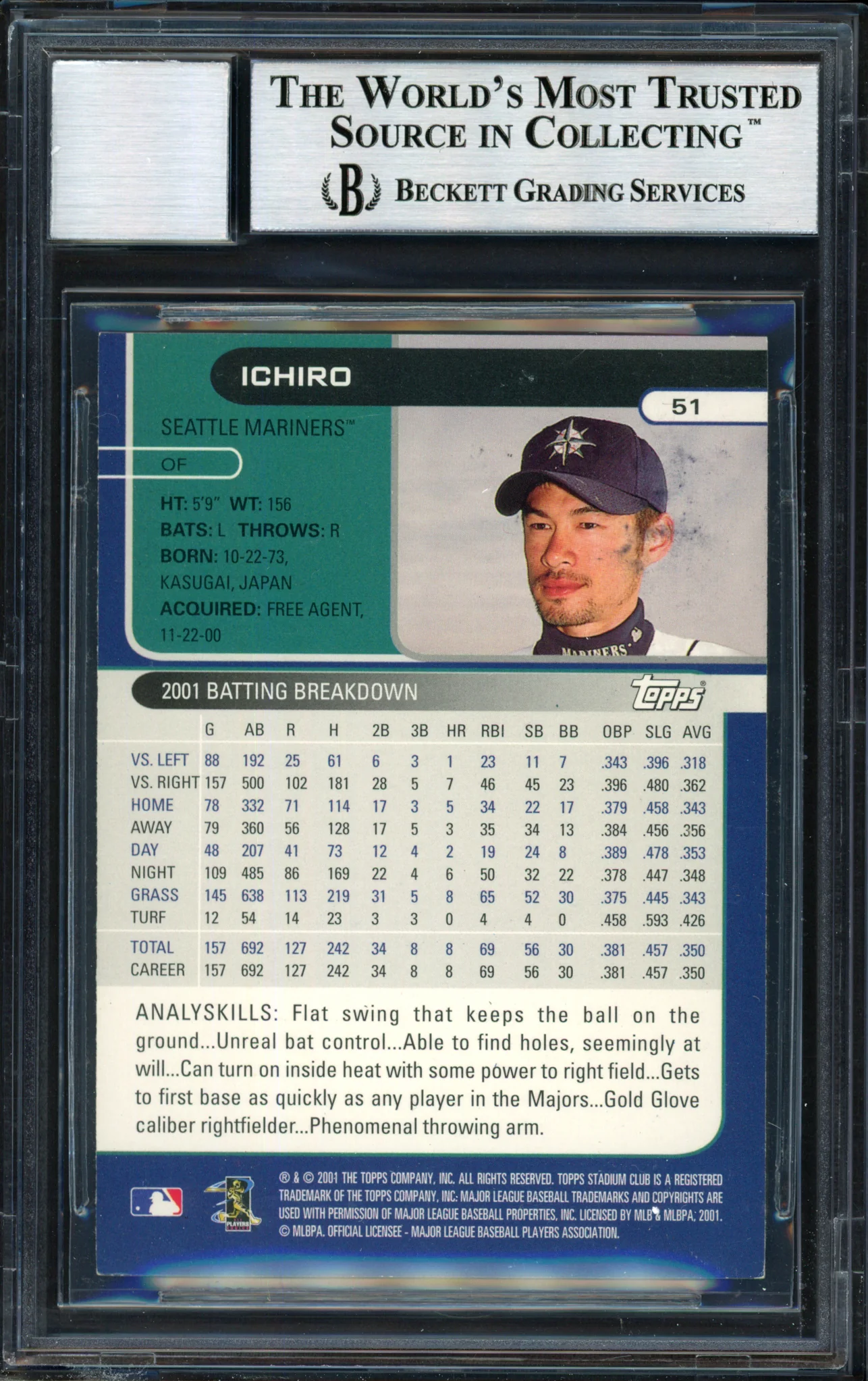 Ichiro Suzuki Autographed 2002 Topps Stadium Club Card #51 Seattle Mariners Auto Grade 10 Beckett BAS #12491083 - Image 2