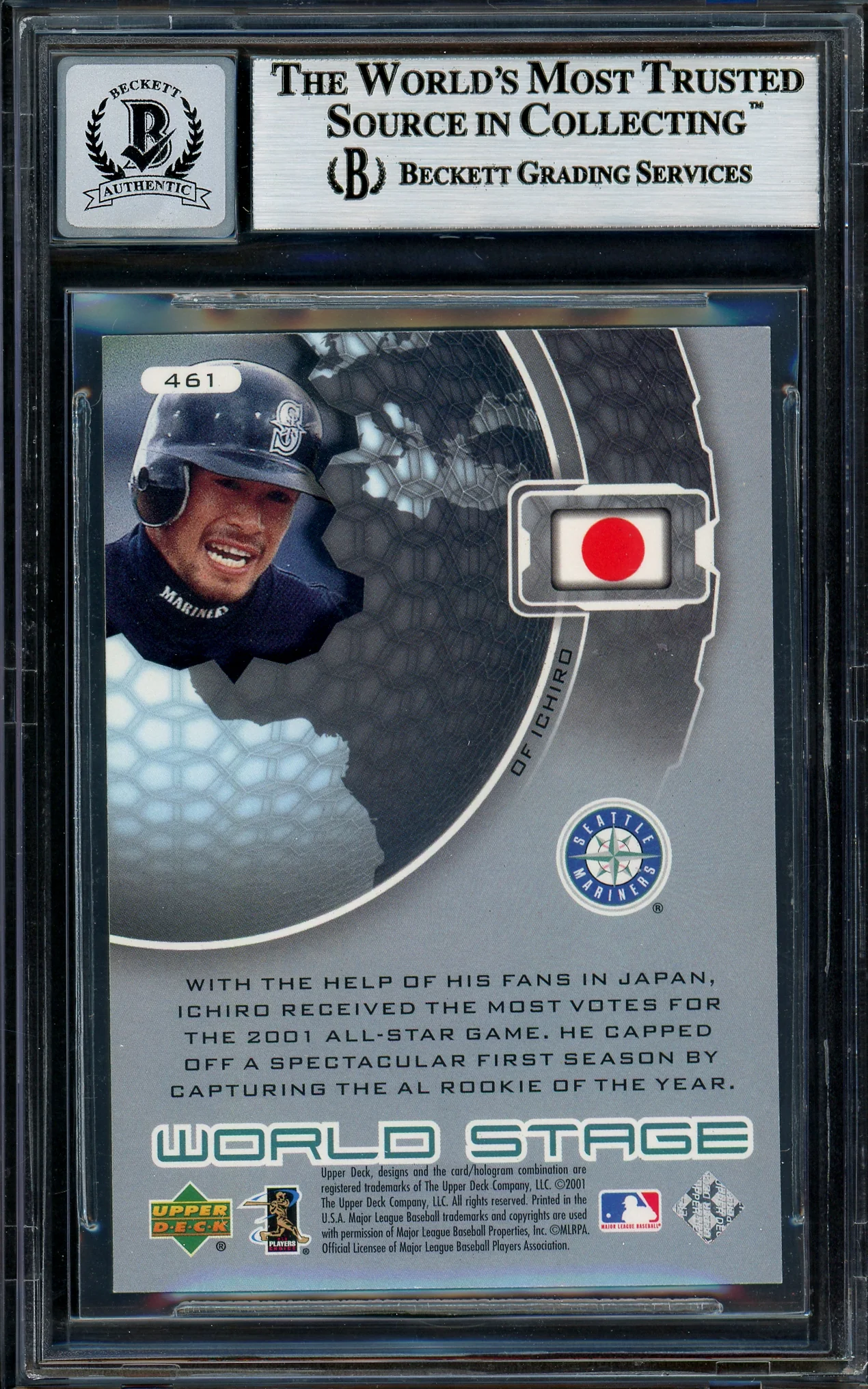 Ichiro Suzuki Autographed 2002 Upper Deck World Stars Card #461 Seattle Mariners Auto Grade Gem Mint 10 Beckett BAS #12786349 - Image 2