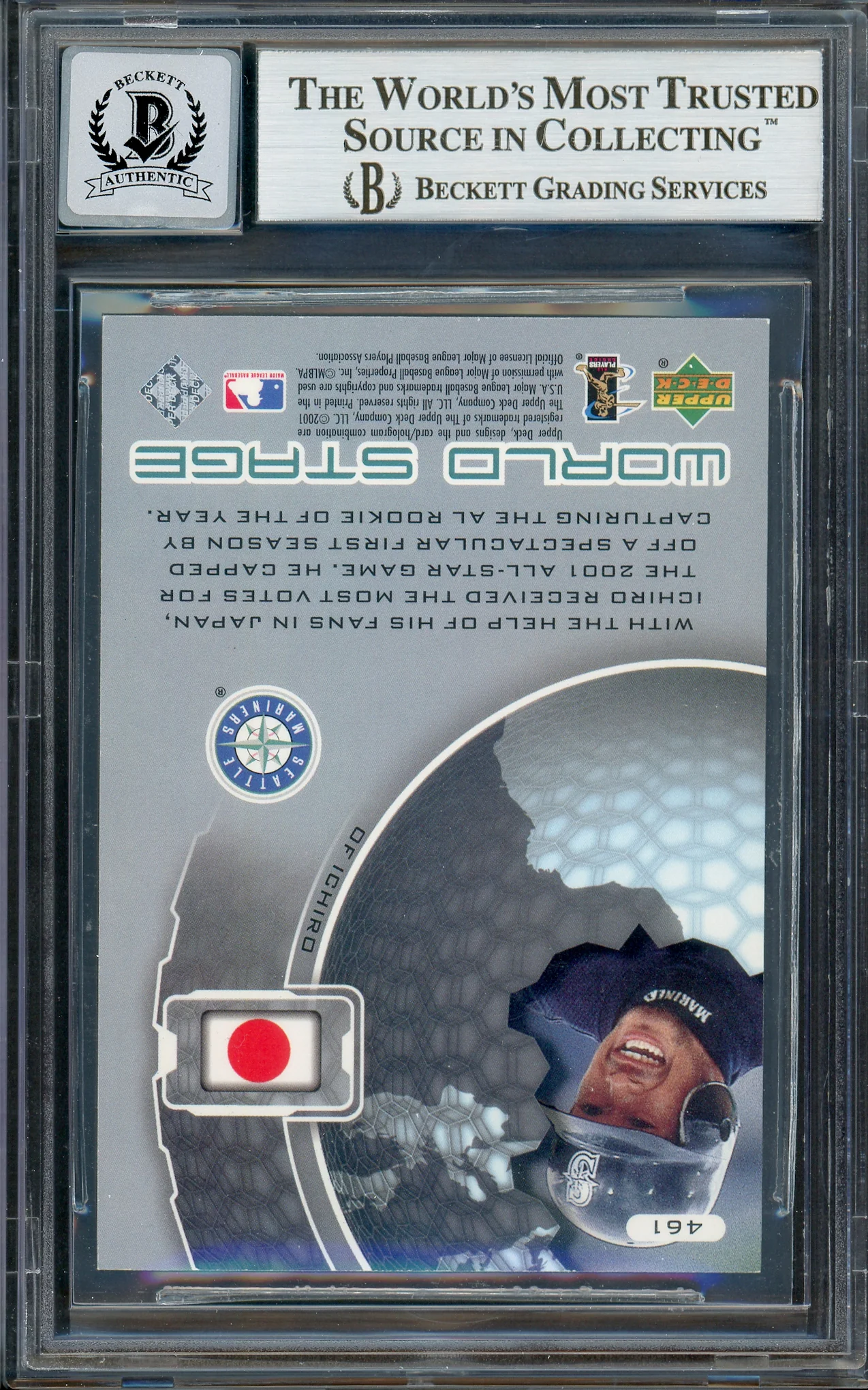 Ichiro Suzuki Autographed 2002 Upper Deck World Stars Card #461 Seattle Mariners Auto Grade Gem Mint 10 Beckett BAS #13018574 - Image 2