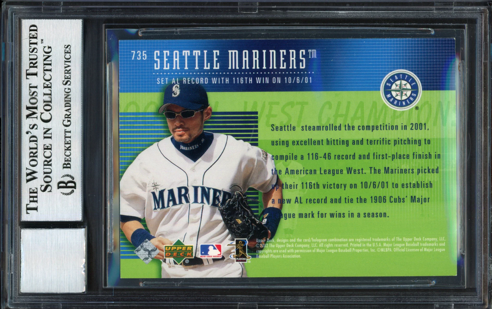 Ichiro Suzuki Autographed 2002 Upper Deck Year of the Record Card #735 Seattle Mariners Auto Grade 10 Beckett BAS #12491247 - Image 2