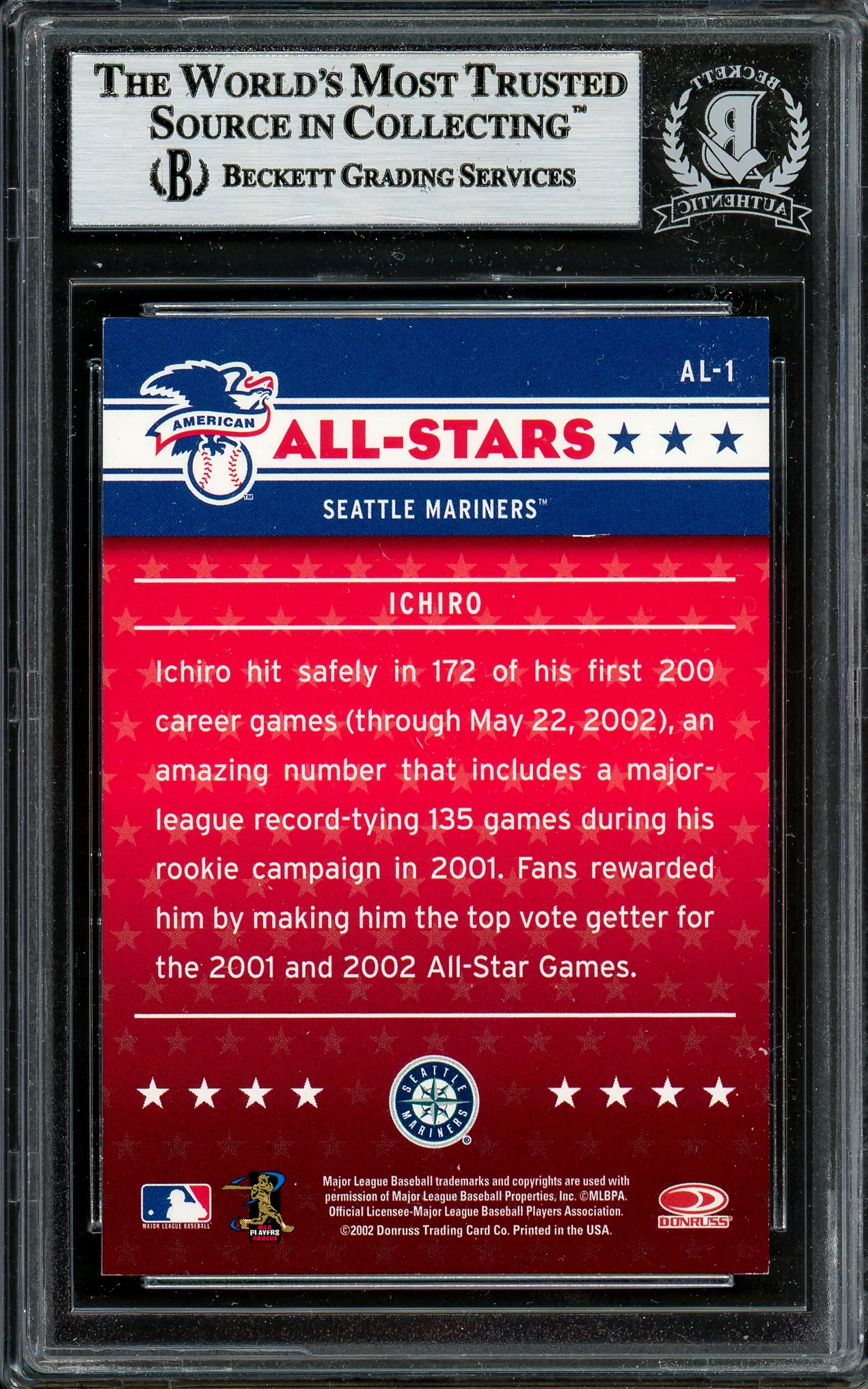 Ichiro Suzuki Autographed 2003 Donruss All Stars Card #AL-1 Seattle Mariners Beckett BAS #12785927 - Image 2