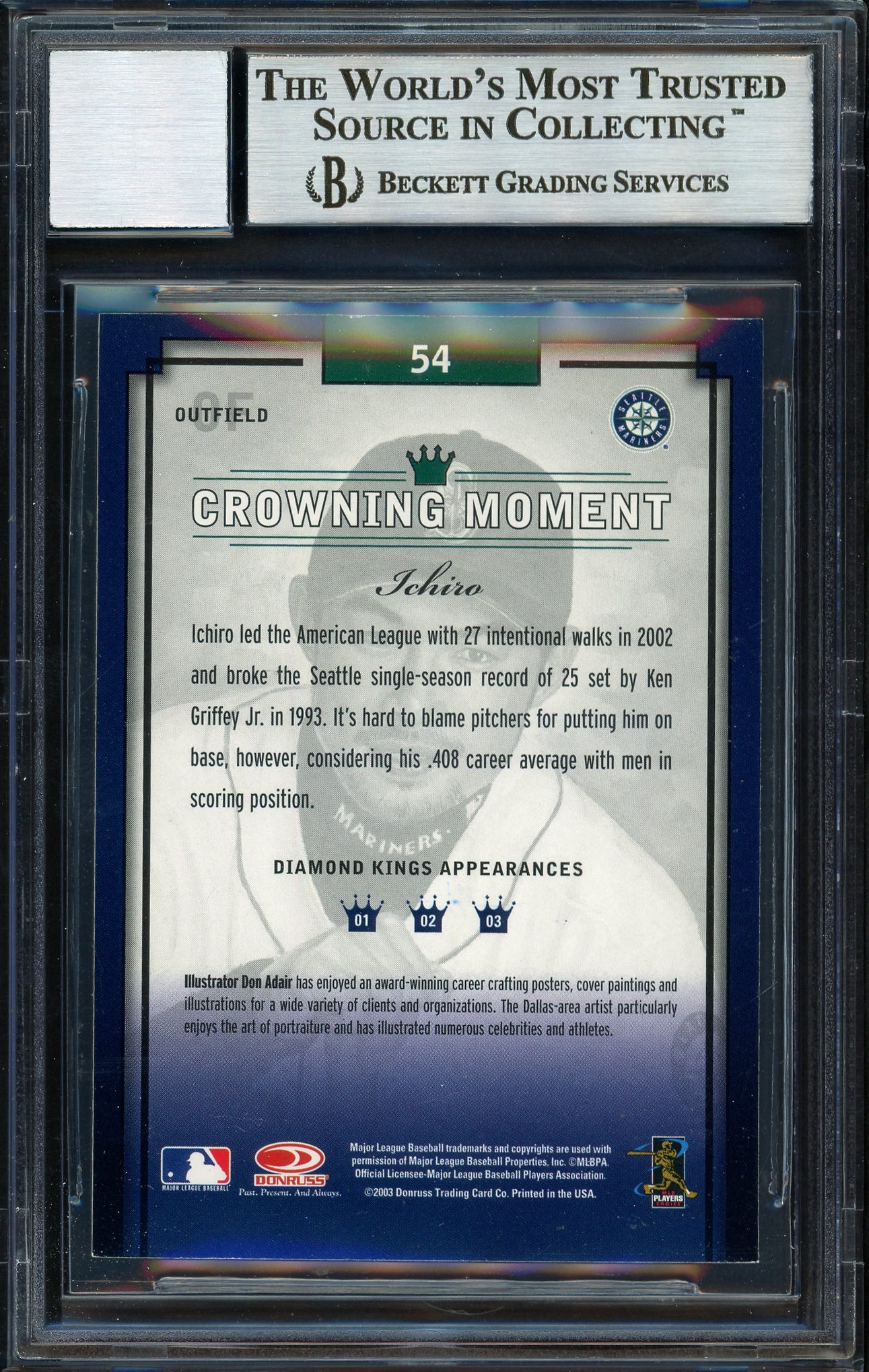 Ichiro Suzuki Autographed 2003 Donruss Diamond Kings Card #54 Seattle Mariners Auto Grade 10 Beckett BAS Stock #189827 - Image 2