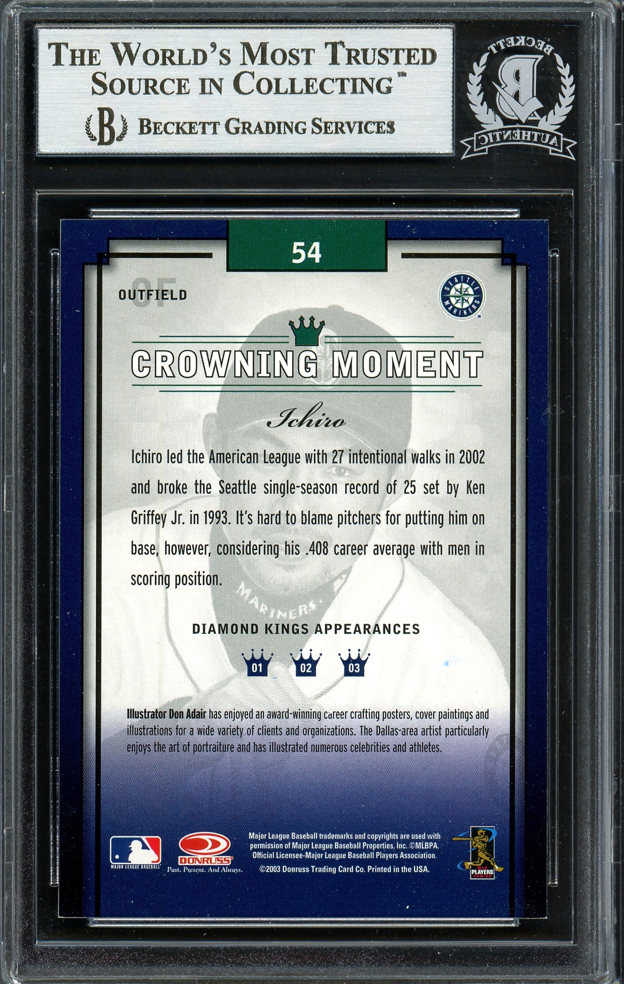 Ichiro Suzuki Autographed 2003 Donruss Diamond Kings Card #54 Seattle Mariners Beckett BAS Stock #191260 - Image 2