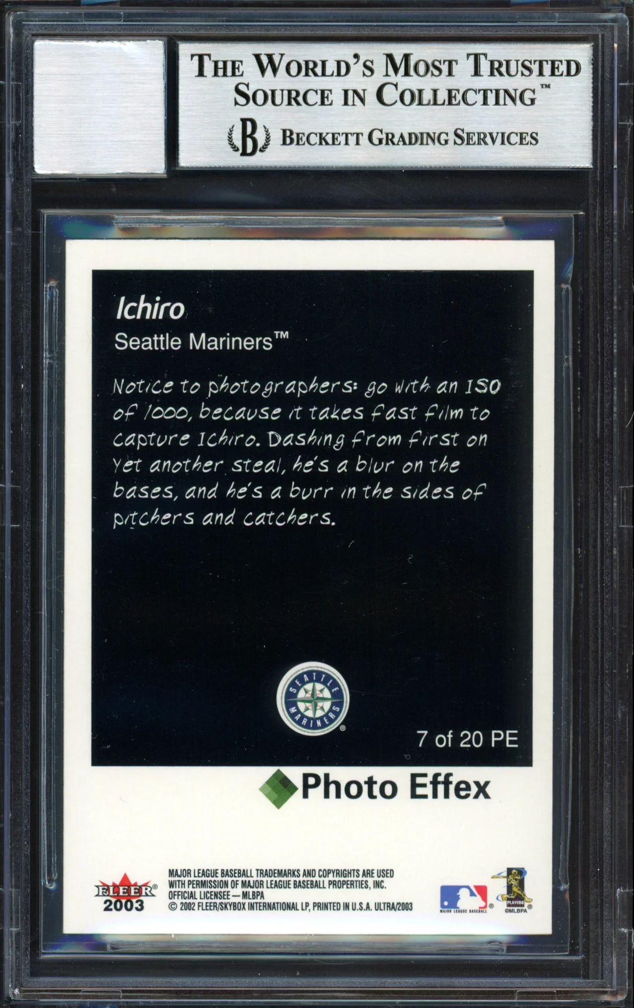 Ichiro Suzuki Autographed 2003 Fleer Ultra Photo Effex Card #7 Seattle Mariners Auto Grade 10 Beckett BAS #12491252 - Image 2