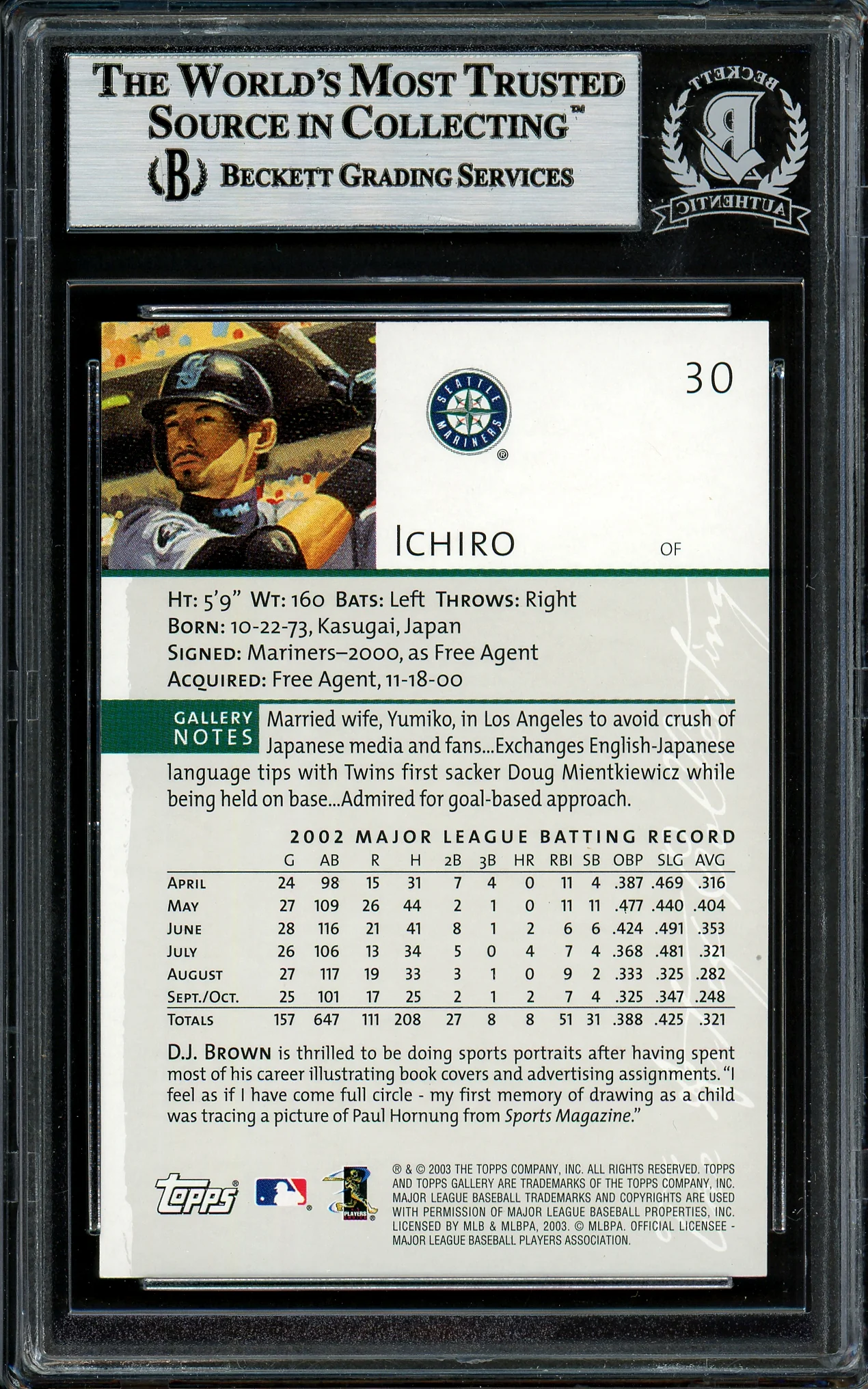 Ichiro Suzuki Autographed 2003 Topps Gallery Card #30 Seattle Mariners Beckett BAS #12785952 - Image 2