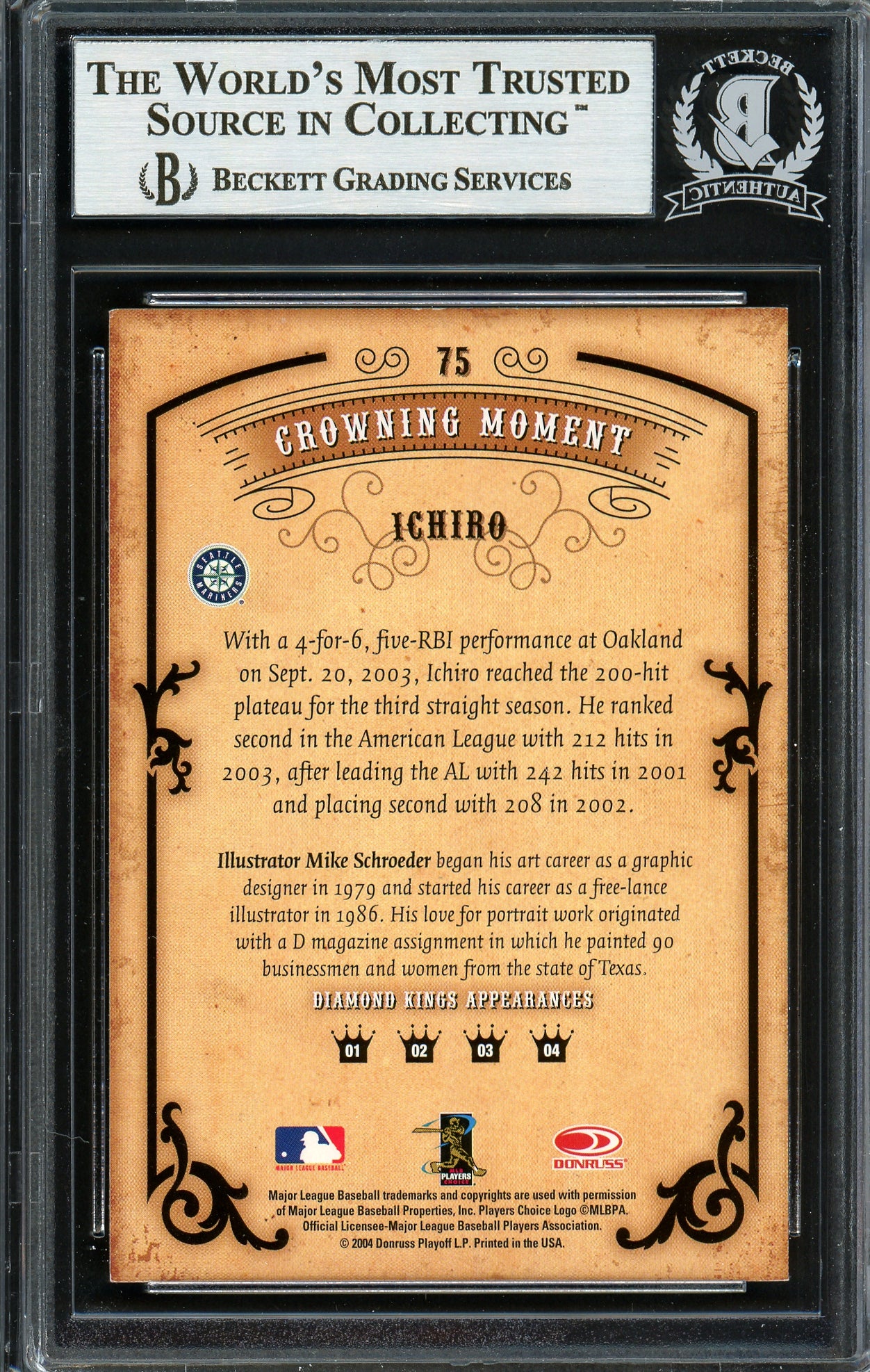 Ichiro Suzuki Autographed 2004 Donruss Diamond Kings Card #75 Seattle Mariners Beckett BAS Stock #191268 - Image 2