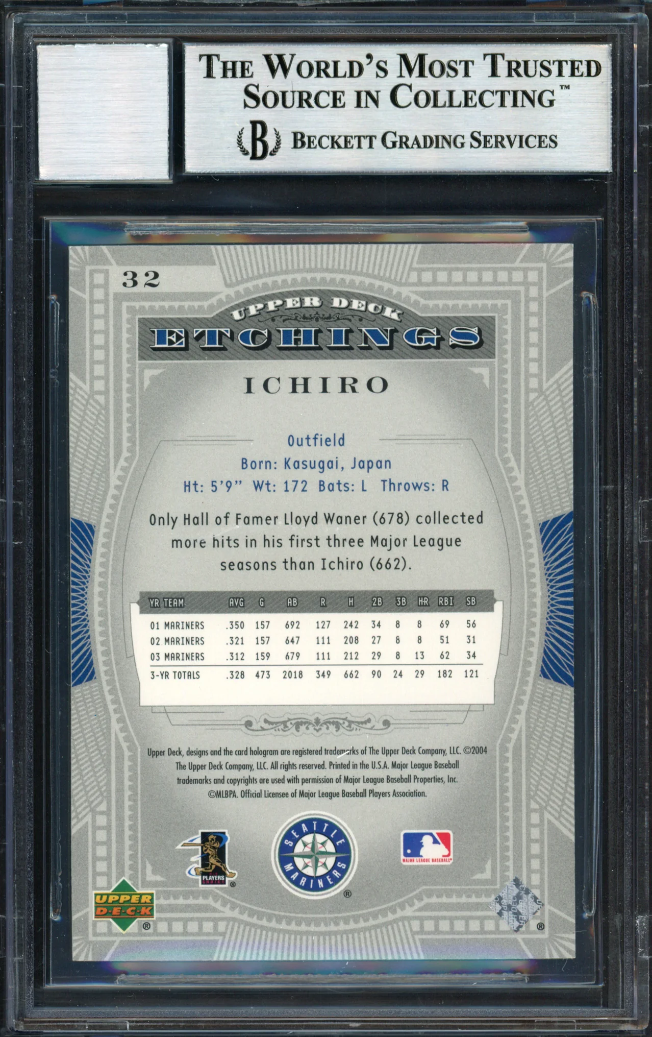 Ichiro Suzuki Autographed 2004 Upper Deck Etchings Card #32 Seattle Mariners Auto Grade 10 Beckett BAS #12491364 - Image 2