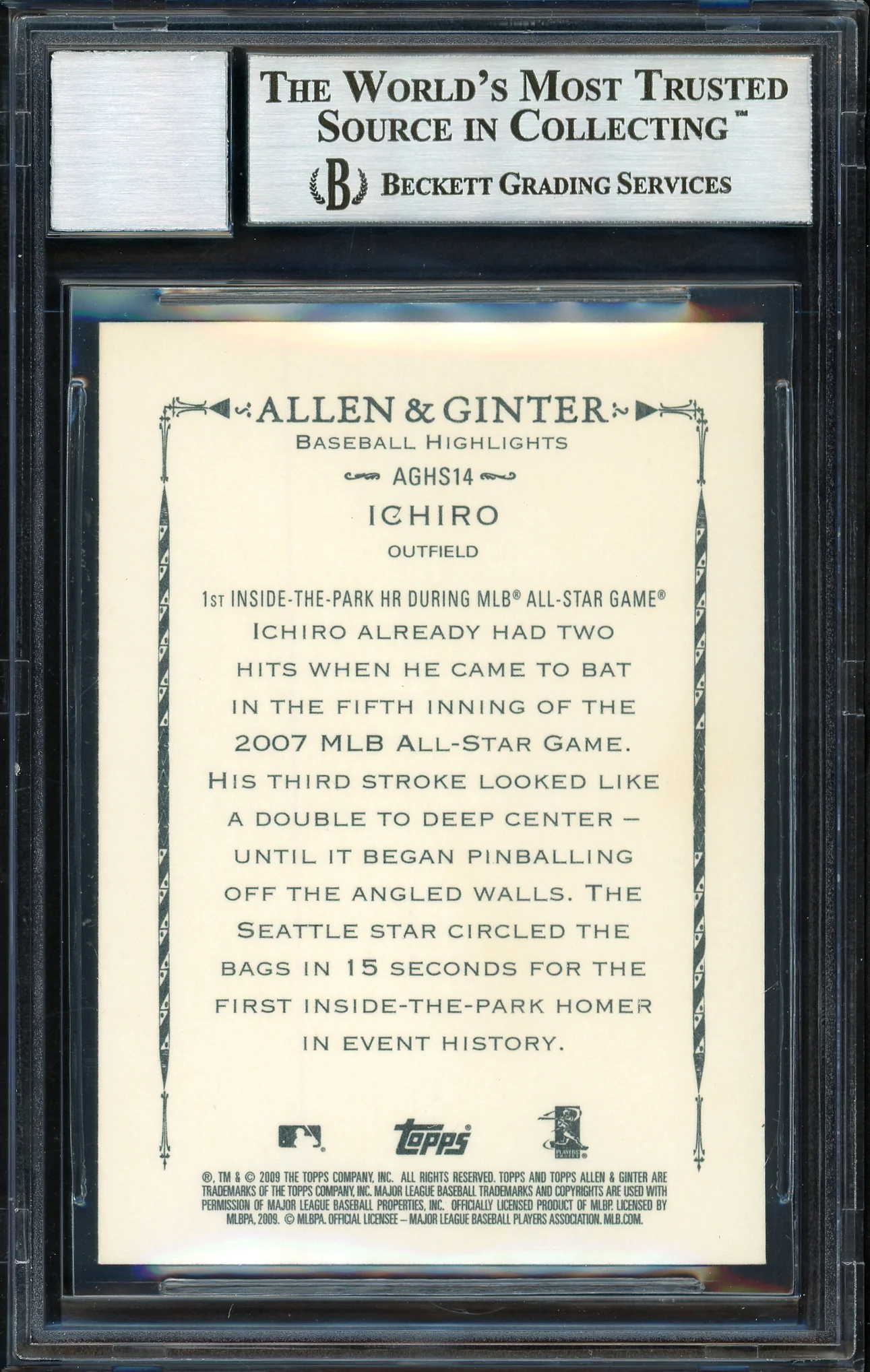 Ichiro Suzuki Autographed 2009 Topps Allen & Ginter Card #AGHS14 Seattle Mariners Auto Grade 10 Beckett BAS Stock #189863 - Image 2