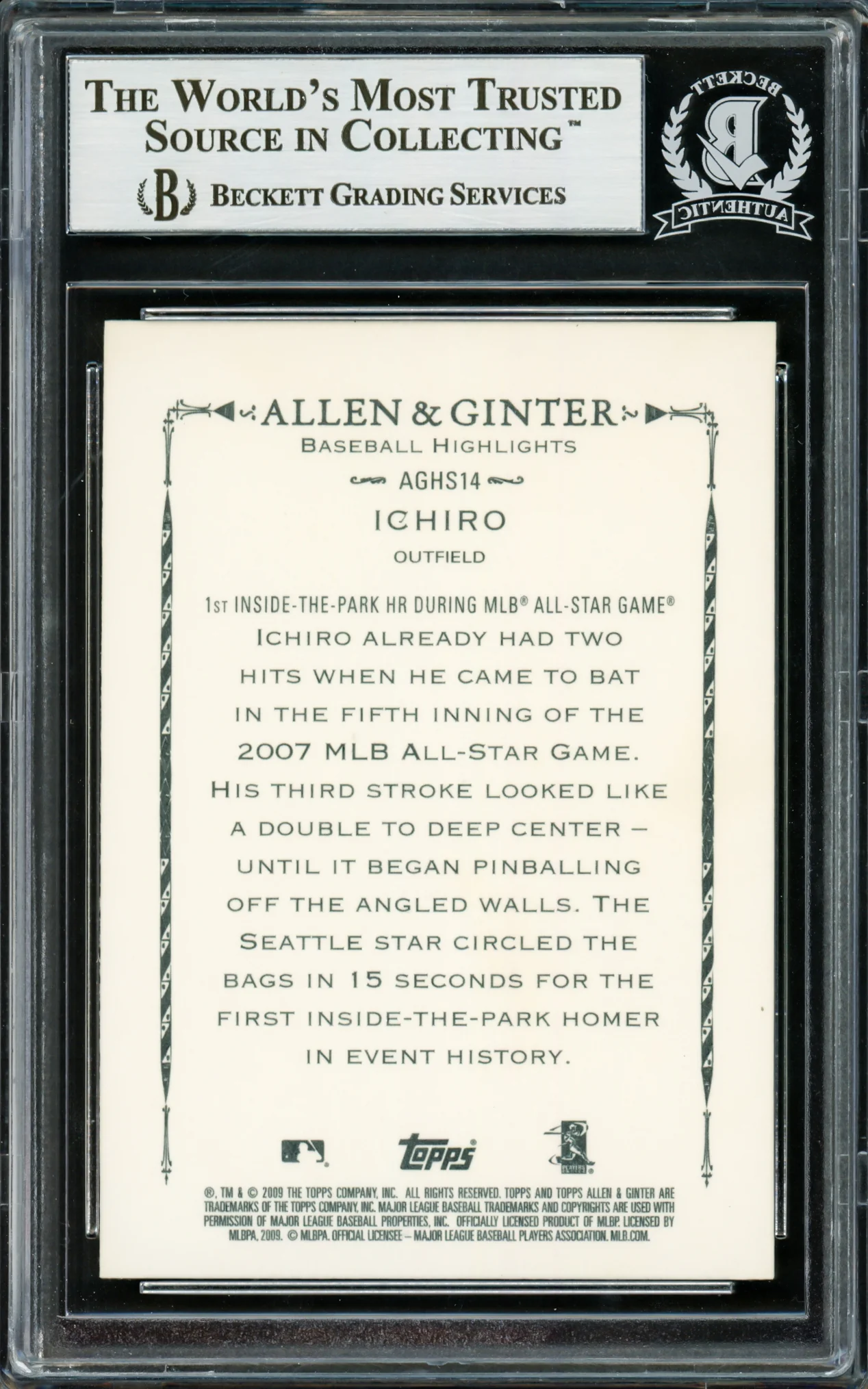Ichiro Suzuki Autographed 2009 Topps Allen & Ginter Card #AGHS14 Seattle Mariners Beckett BAS Stock #220269 - Image 2