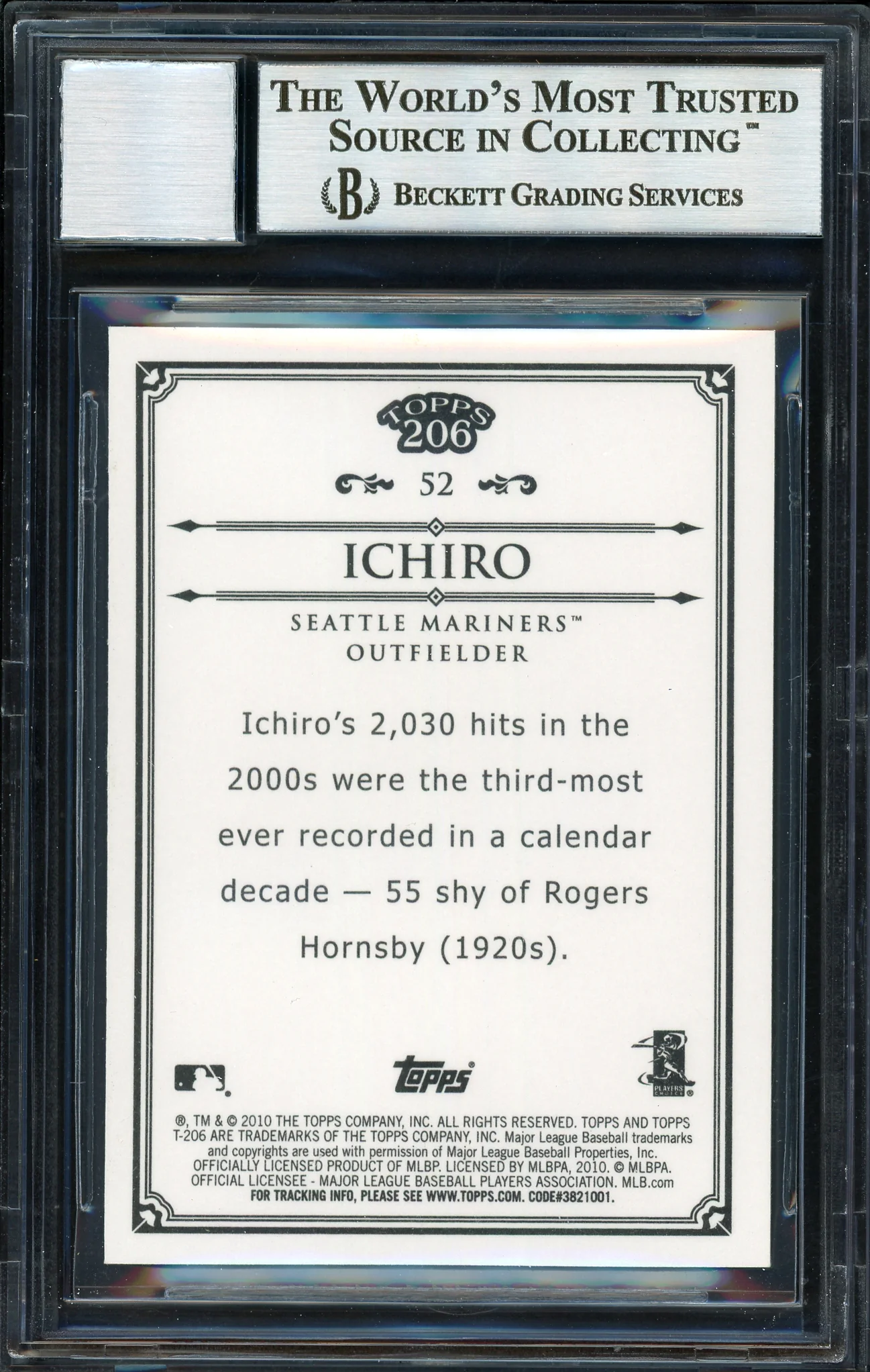 Ichiro Suzuki Autographed 2010 Topps 206 Bronze Card #52 Seattle Mariners Auto Grade 10 Beckett BAS #12669753 - Image 2