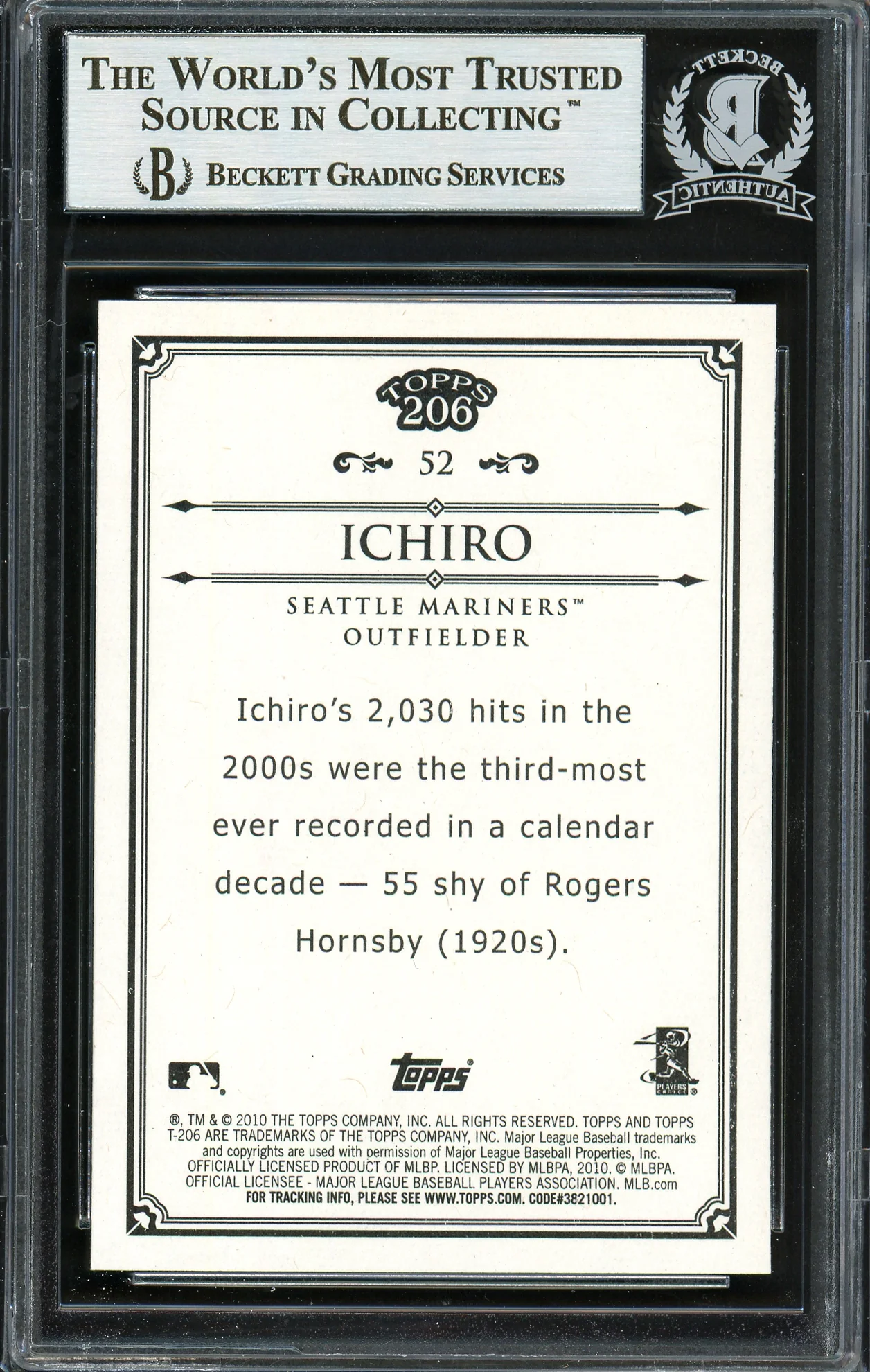 Ichiro Suzuki Autographed 2010 Topps 206 Card #52 Seattle Mariners Beckett BAS #12669114 - Image 2