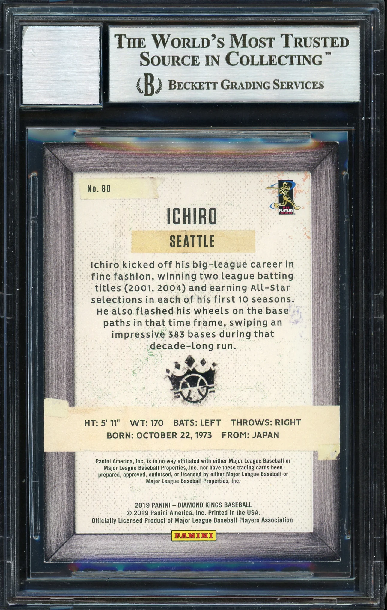Ichiro Suzuki Autographed 2019 Panini Donruss Diamond kings Card #80 Seattle Mariners Auto Grade 10 Beckett BAS #12670137 - Image 2