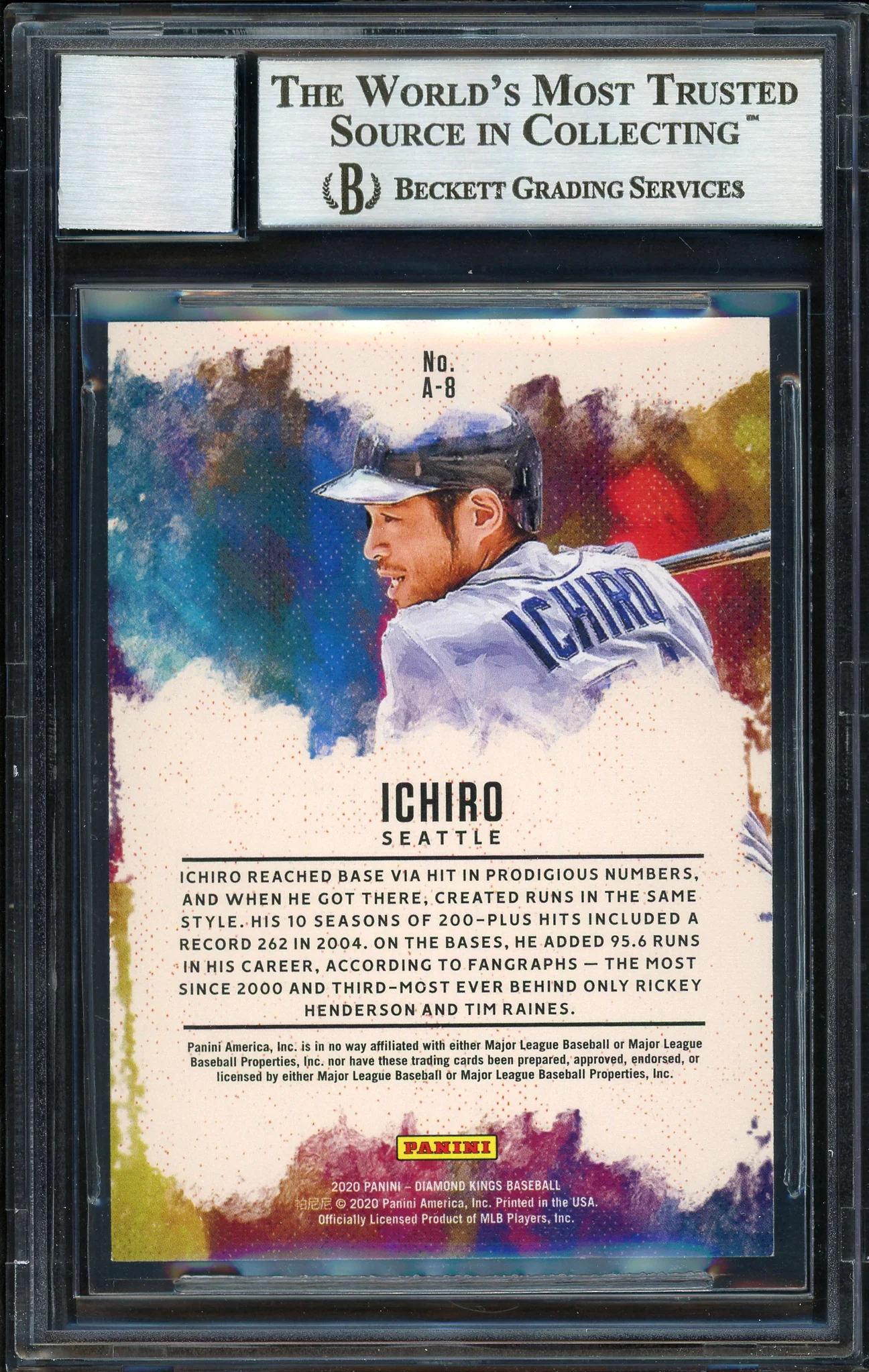 Ichiro Suzuki Autographed 2020 Panini Diamond Kings Aficionado Card #A-8 Seattle Mariners Auto Grade 10 Beckett BAS Stock #189972 - Image 2