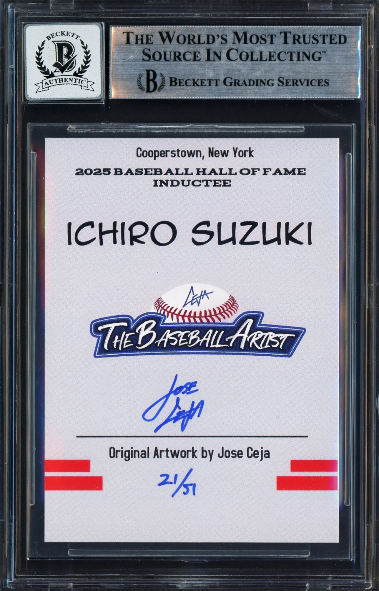 Ichiro Suzuki Autographed 2025 Hall of Fame Card Seattle Mariners Artist Jose Ceja #/51 Auto Grade Gem Mint 10 Beckett BAS Stock #262413 - Image 2