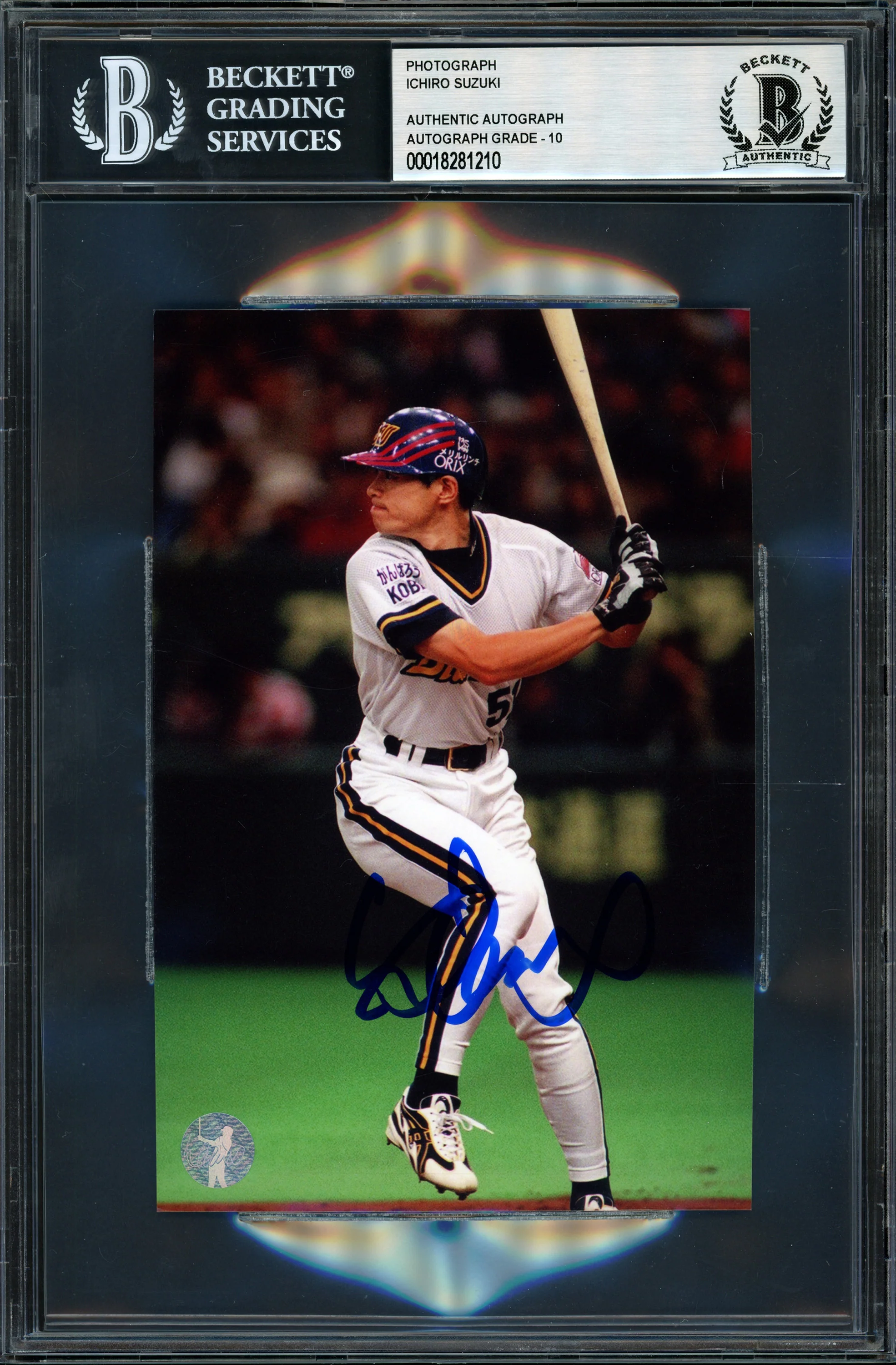 Ichiro Suzuki Autographed 4x6 Photo Orix Blue Wave Auto Grade Gem Mint 10 Beckett BAS #18281210