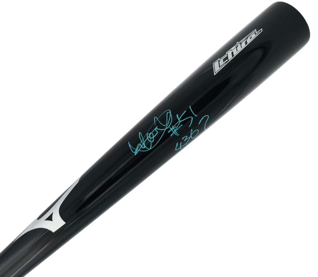 Ichiro Suzuki Autographed Black Mizuno Player Model Baseball Bat Seattle Mariners "#51, 4367" IS Holo & Beckett BAS Witness Stock #256836 - Image 2
