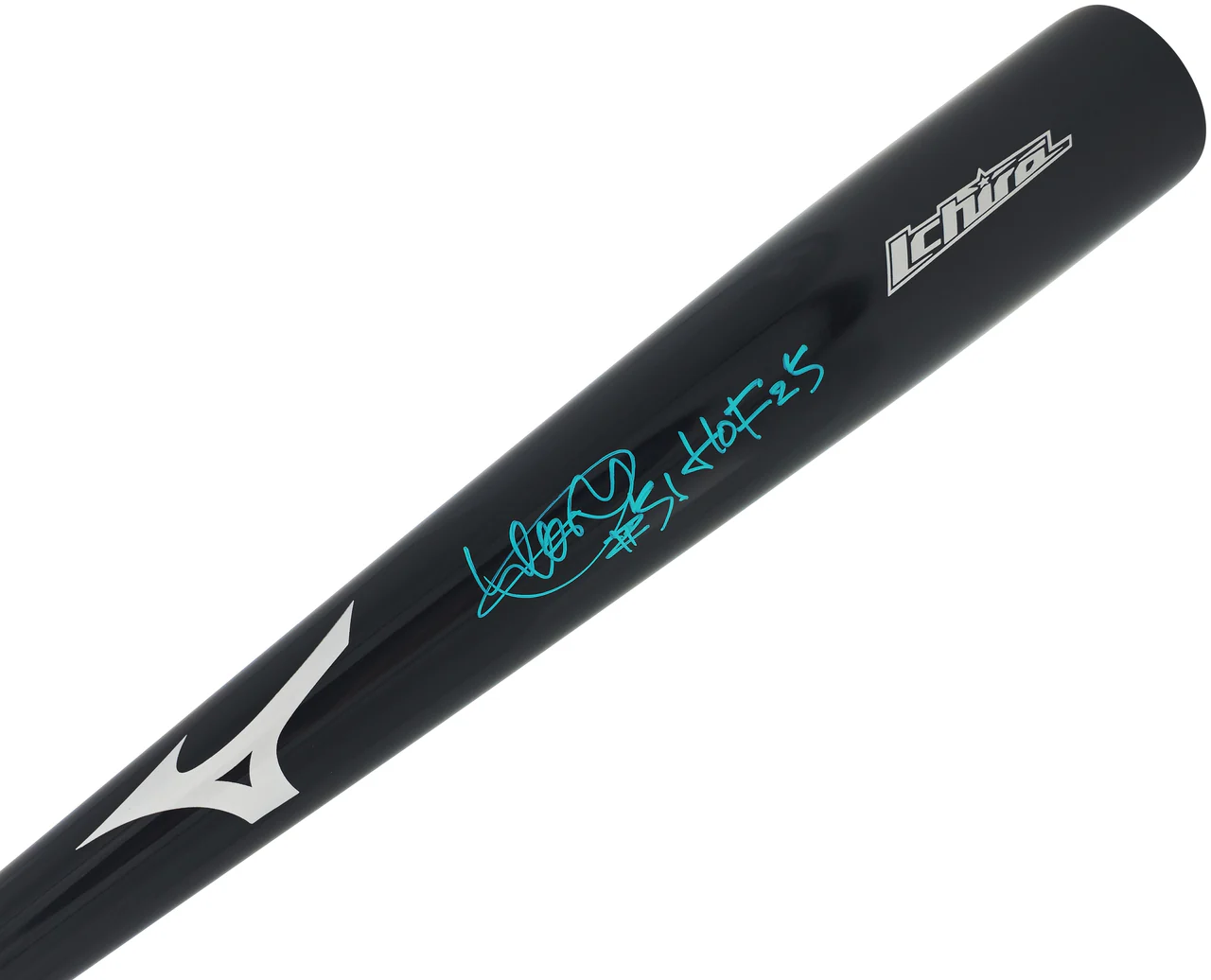 Ichiro Suzuki Autographed Black Mizuno Player Model Baseball Bat Seattle Mariners Signed In Teal "HOF 25" IS Holo & Beckett BAS Witness QR Stock #238322 - Image 2