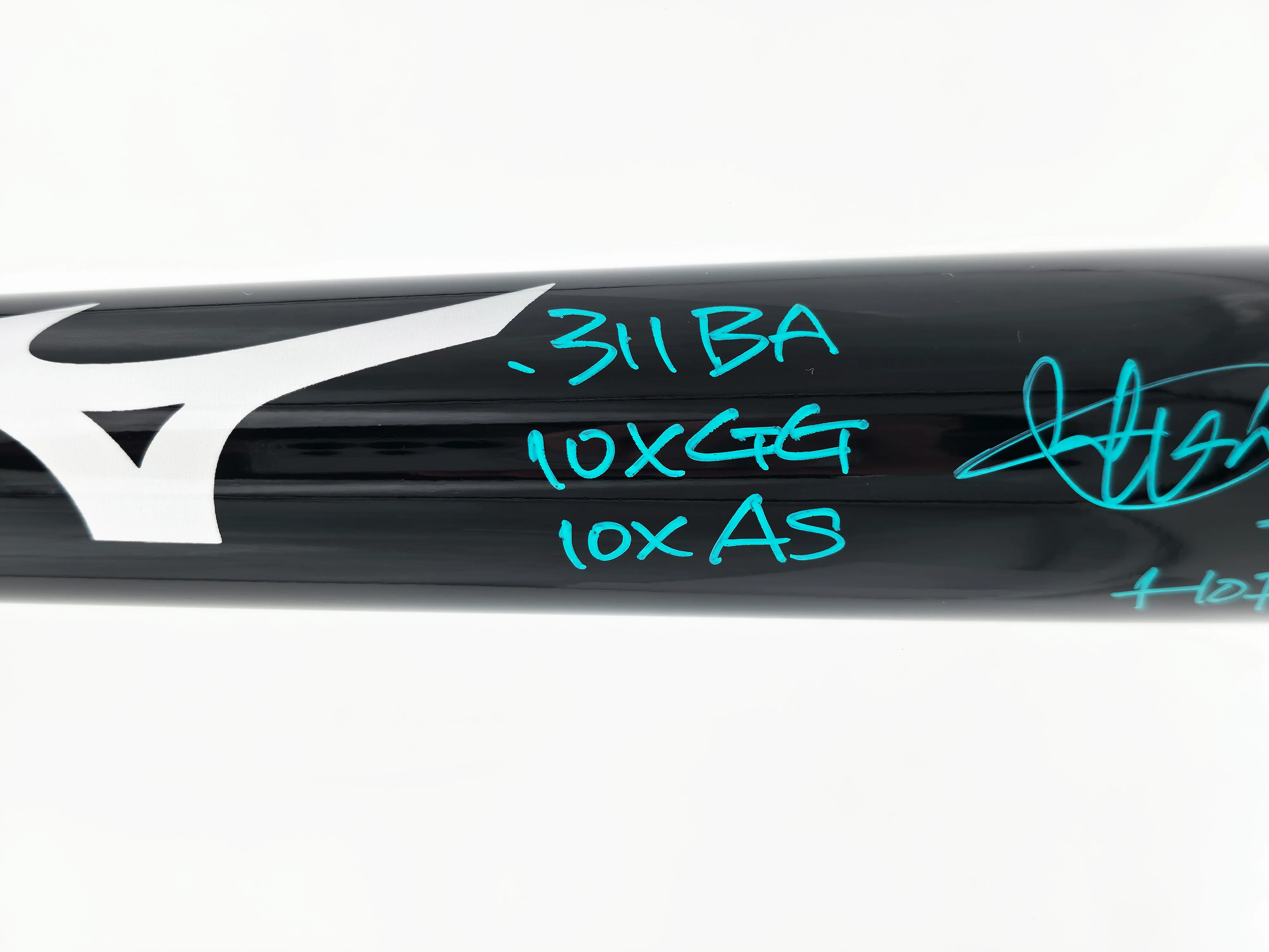 Ichiro Suzuki Autographed Black Mizuno Player Model Baseball Bat Seattle Mariners With 7 Stats IS Holo & Beckett BAS Witness Stock #256835 - Image 4