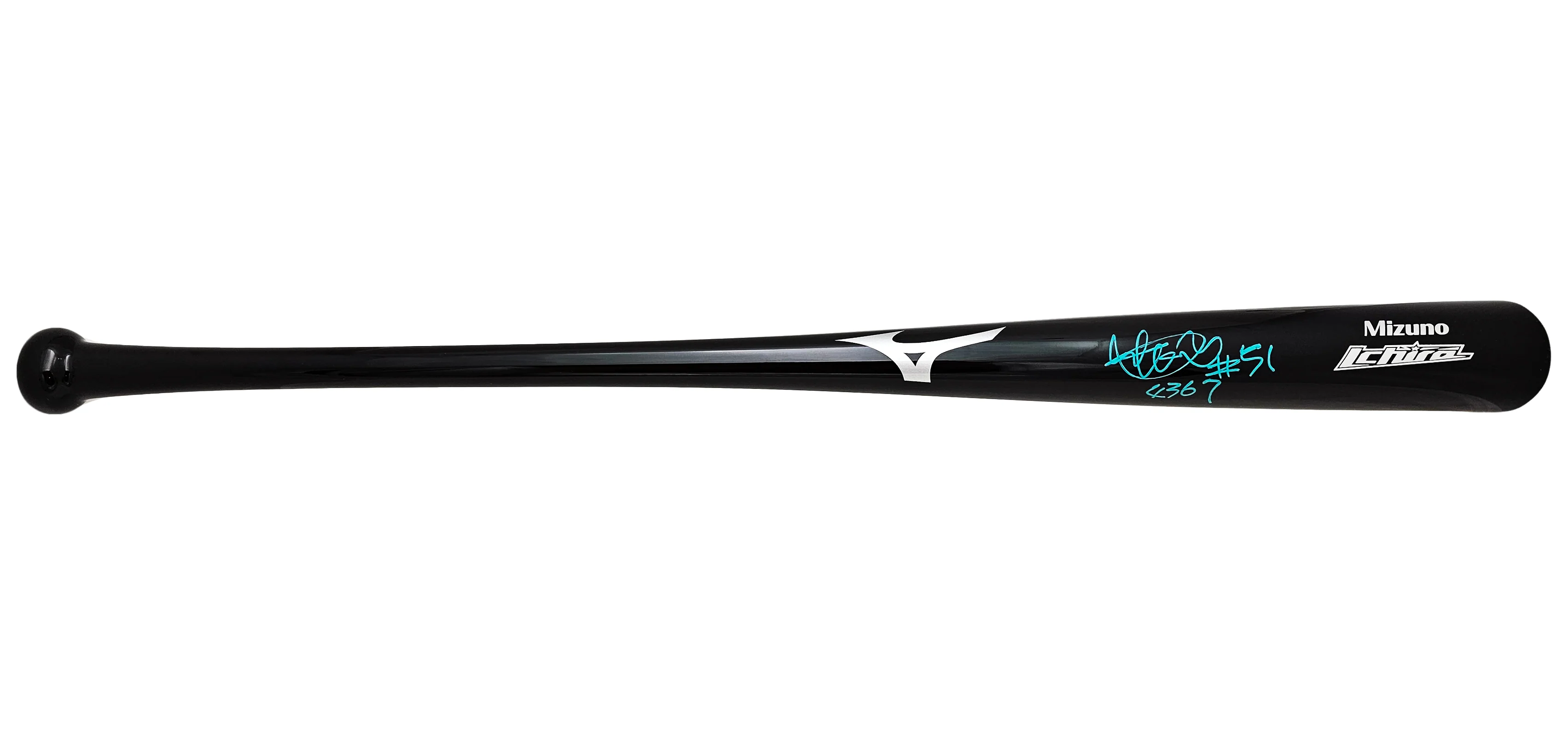 Ichiro Suzuki Autographed Black Mizuno Player Model Bat Seattle Mariners "#51, 4367" IS Holo Stock #212166 - Image 3