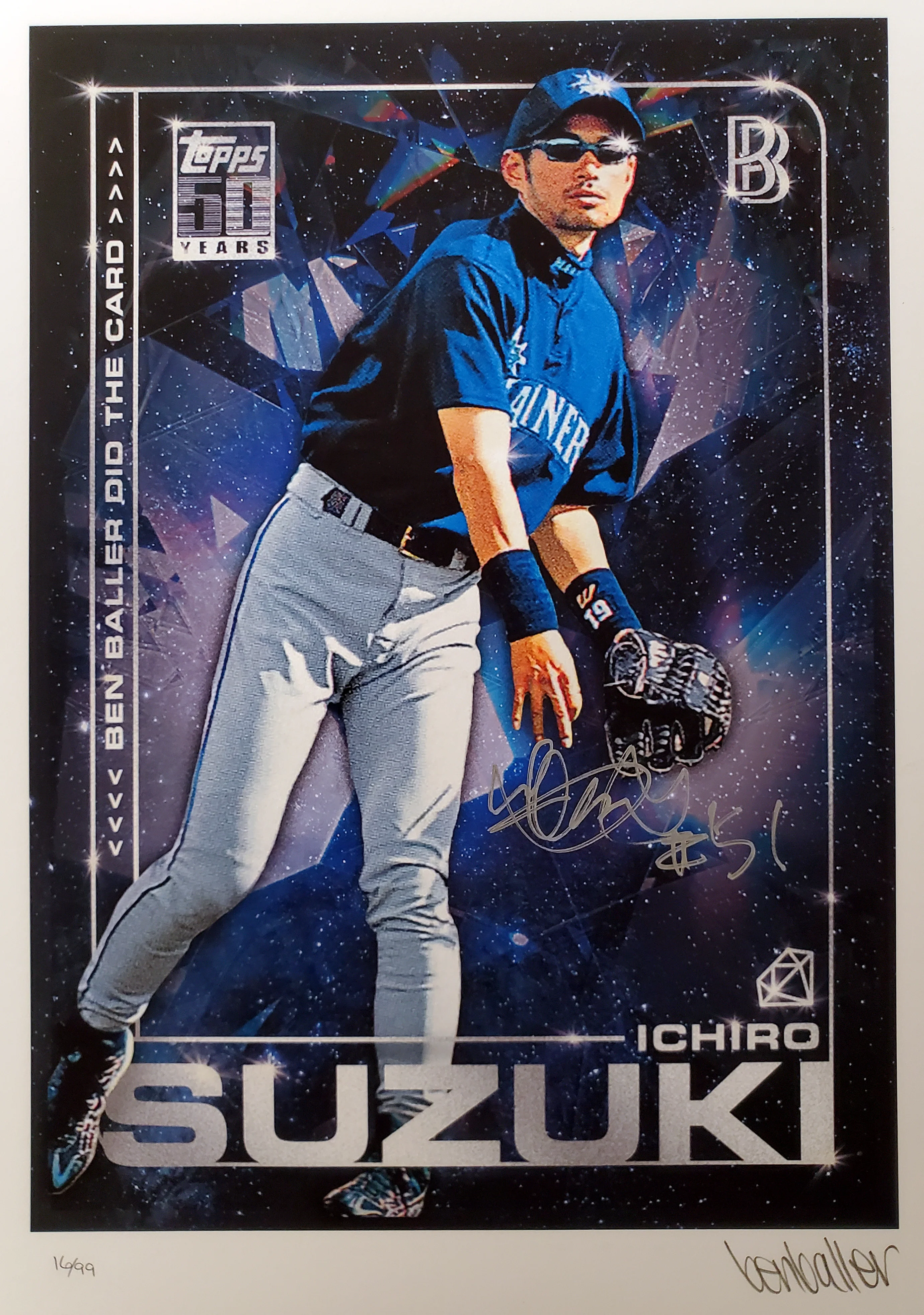 Ichiro Suzuki Autographed Framed Topps Project 2020 Fine Art Print Seattle Mariners "51" With Ben Baller #/99 IS Holo Stock #190514 - Image 2