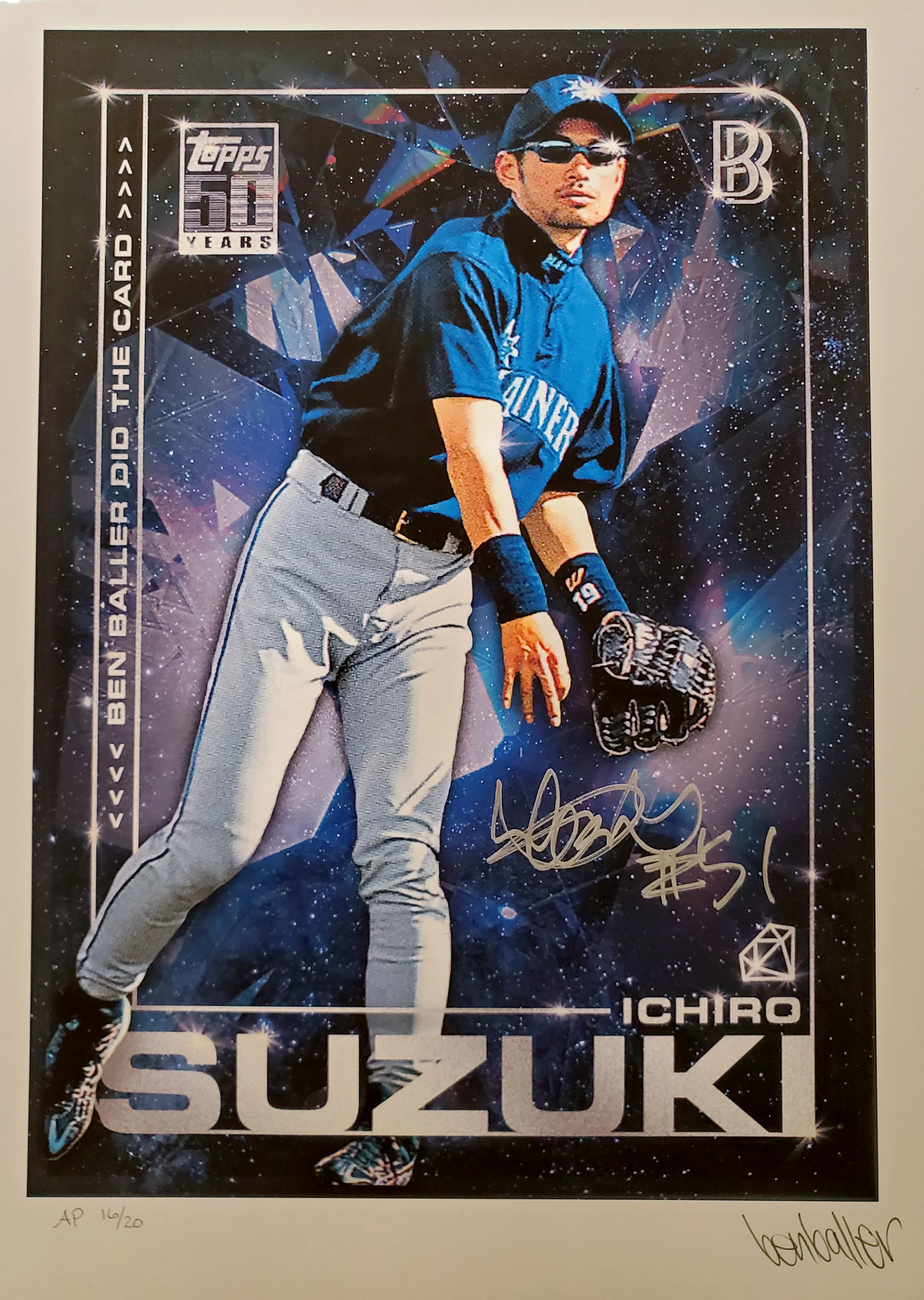 Ichiro Suzuki Autographed Framed Topps Project 2020 Fine Art Print Seattle Mariners "51" With Ben Baller AP #/20 IS Holo Stock #190513 - Image 2