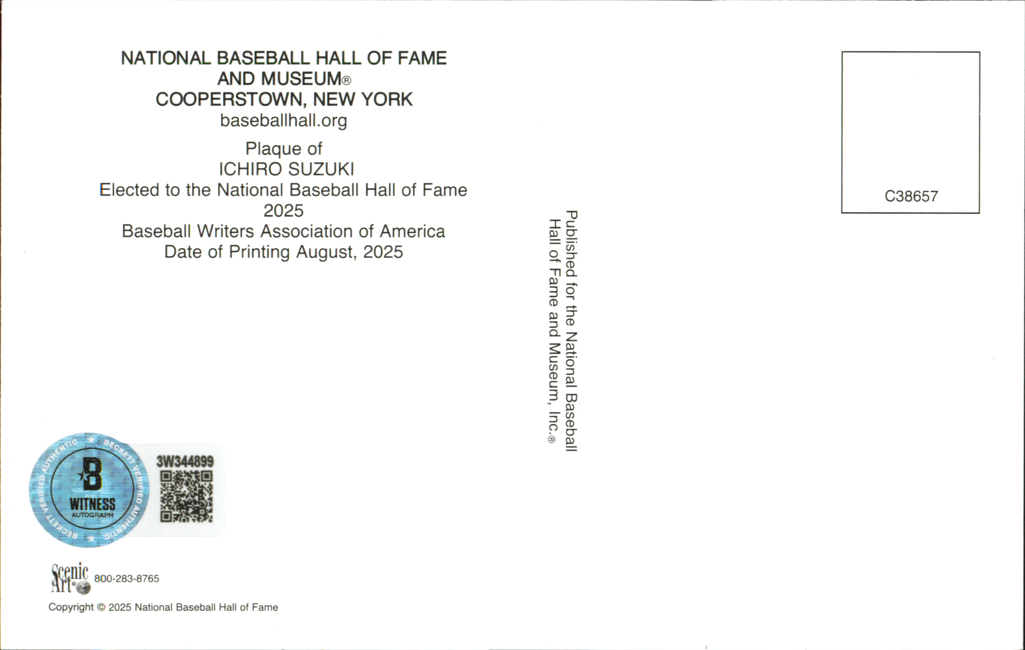 Ichiro Suzuki Autographed Hall of Fame Plaque Postcard (Japanese) Seattle Mariners (Smudged) Beckett BAS Witness #3W344899 - Image 2