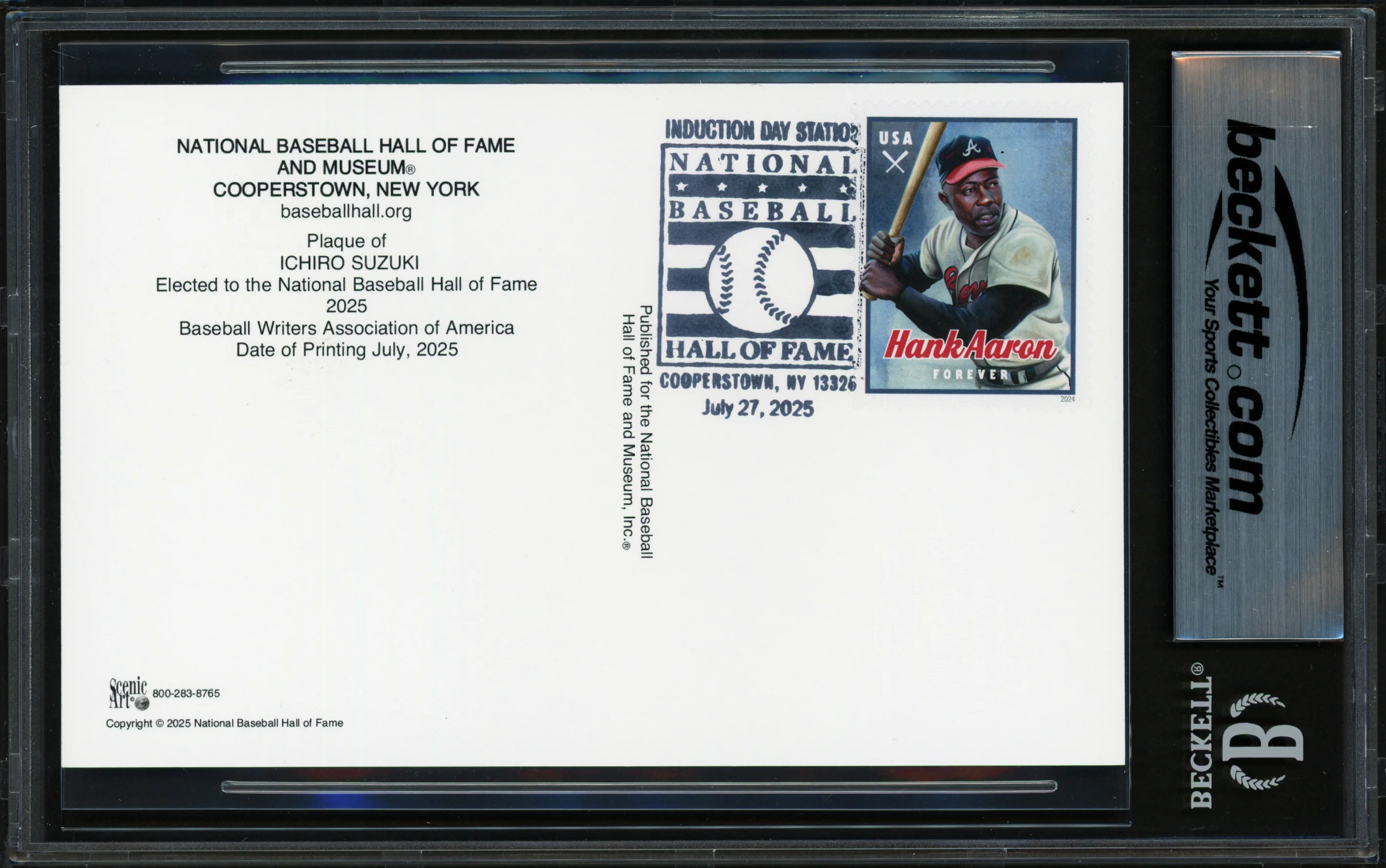 Ichiro Suzuki Autographed Hall of Fame Plaque Postcard (Postmarked 7/27/25) Seattle Mariners Auto Grade Gem Mint 10 Beckett BAS Stock #261812 - Image 2
