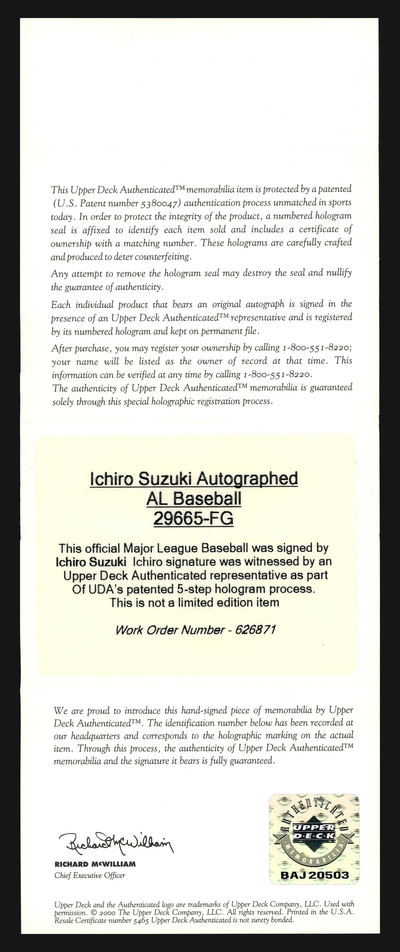 Ichiro Suzuki Autographed Official MLB Baseball Seattle Mariners Vintage 2003 Signature UDA #BAJ20503 - Image 5
