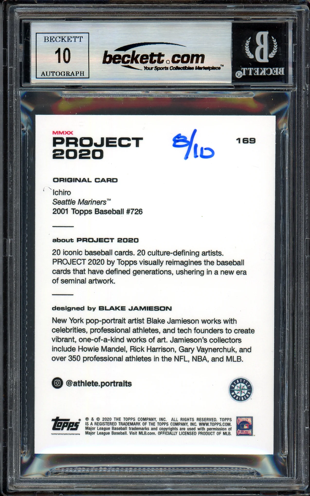 Ichiro Suzuki Autographed Topps Project 2020 Blake Jamieson Card #169 Seattle Mariners Auto Grade Gem Mint 10 Gold #/10 Beckett BAS Stock #200988 - Image 2