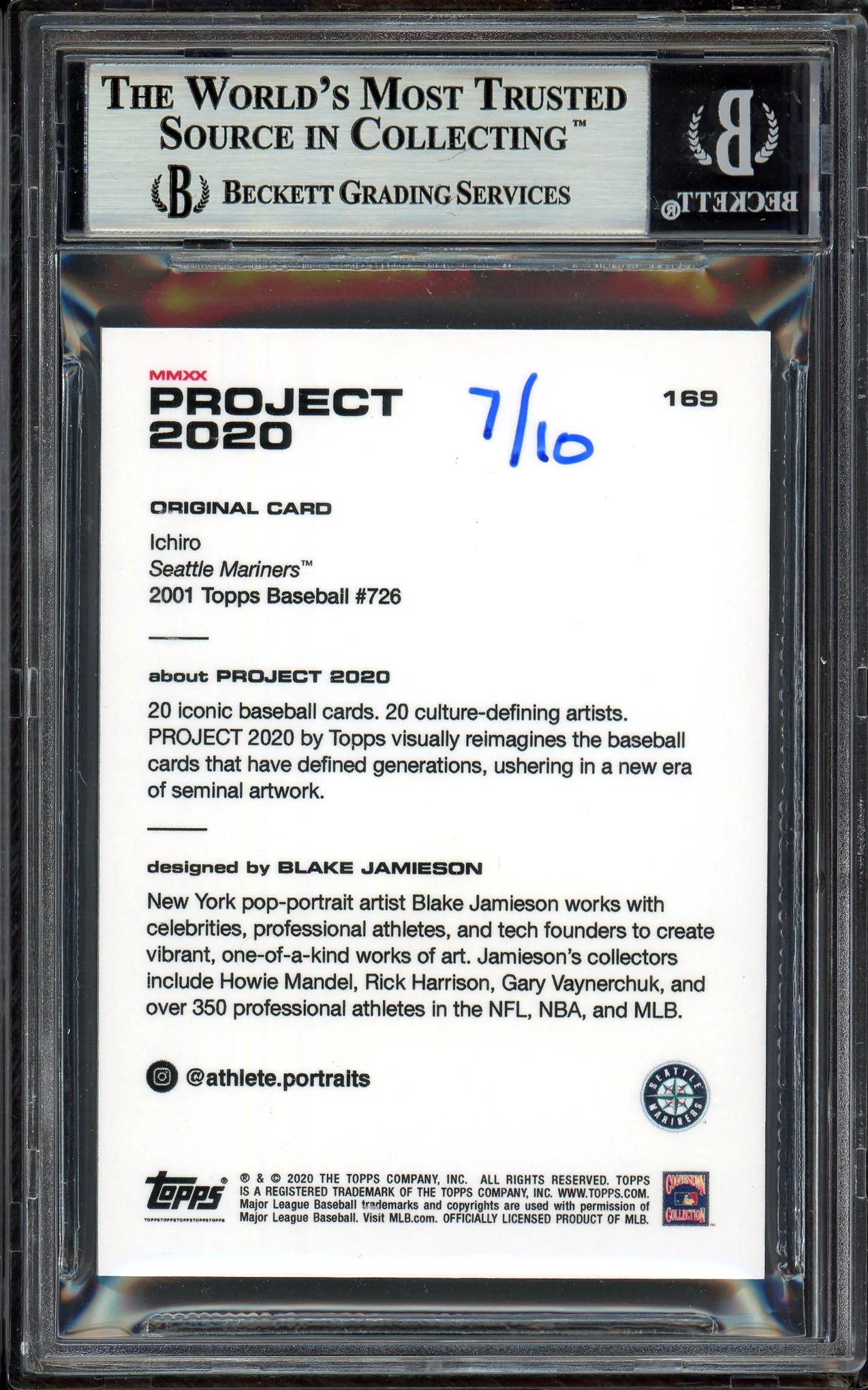 Ichiro Suzuki Autographed Topps Project 2020 Blake Jamieson Card #169 Seattle Mariners Lime Green #7/10 Beckett BAS #13713802 - Image 2