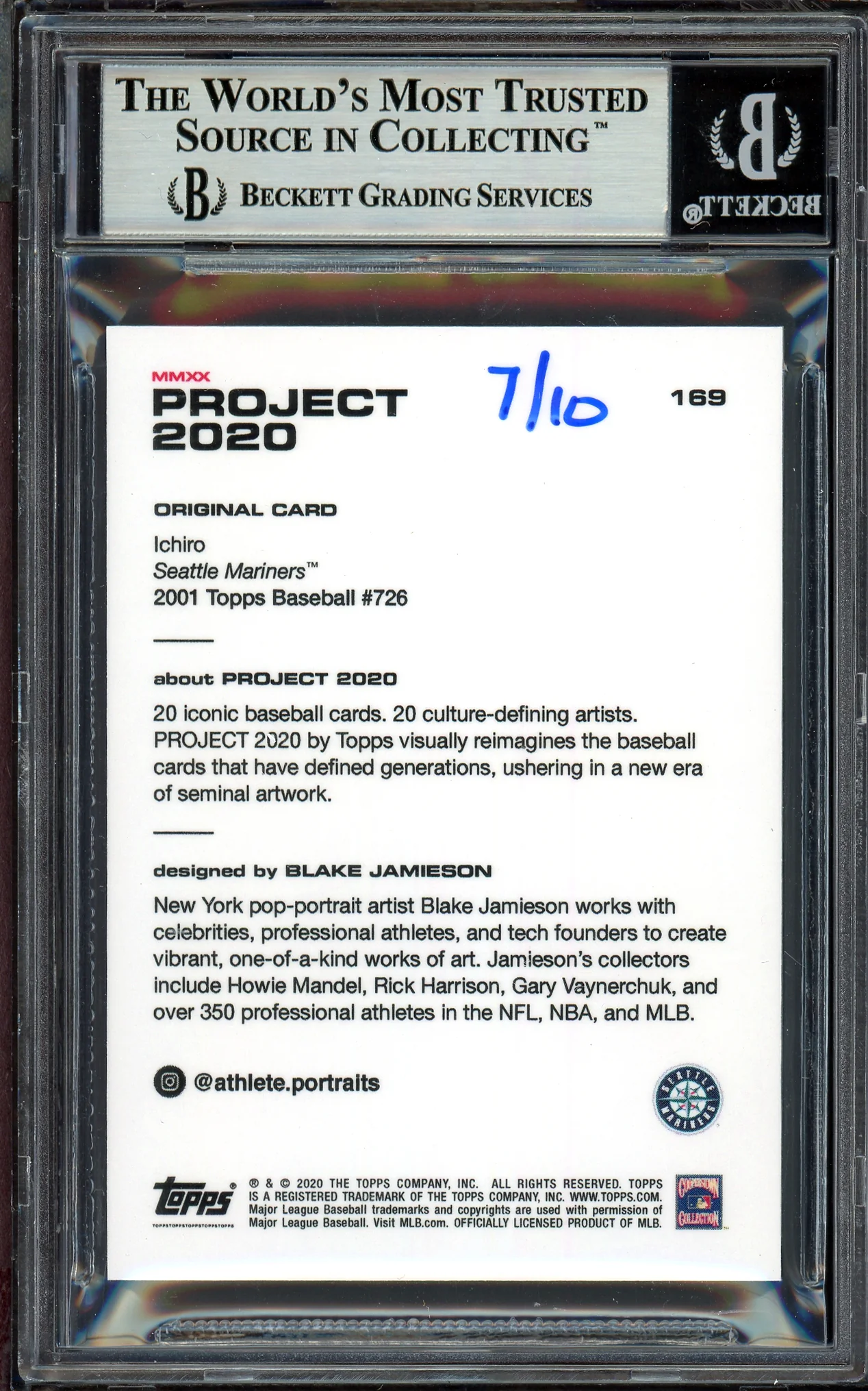 Ichiro Suzuki Autographed Topps Project 2020 Blake Jamieson Card #169 Seattle Mariners Teal #7/10 Beckett BAS #13713808 - Image 2