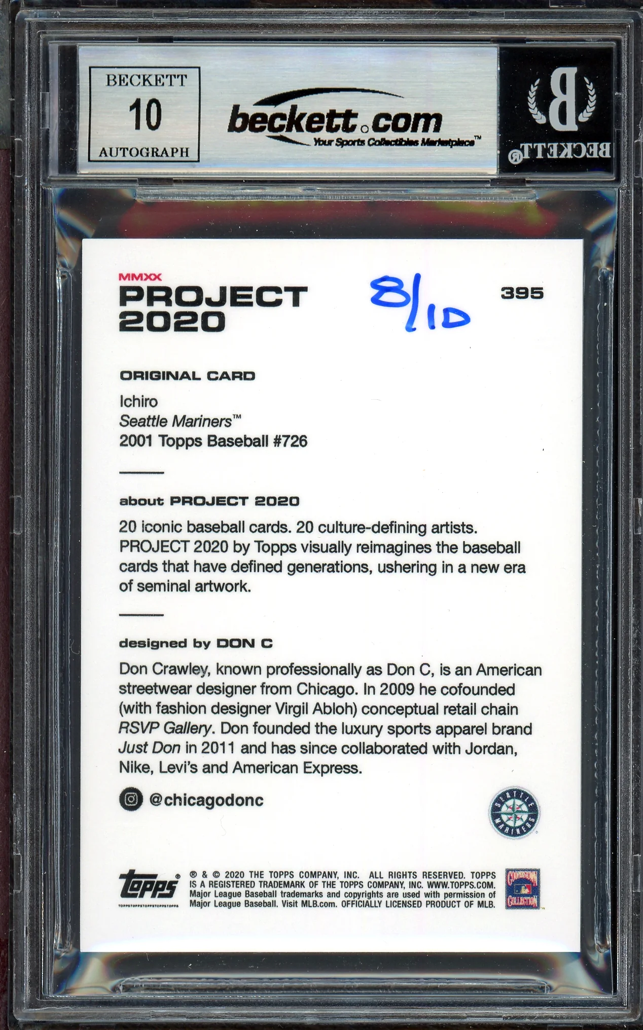 Ichiro Suzuki Autographed Topps Project 2020 Don C Card #395 Seattle Mariners Auto Grade Gem Mint 10 Silver #/10 Beckett BAS Stock #201061 - Image 2