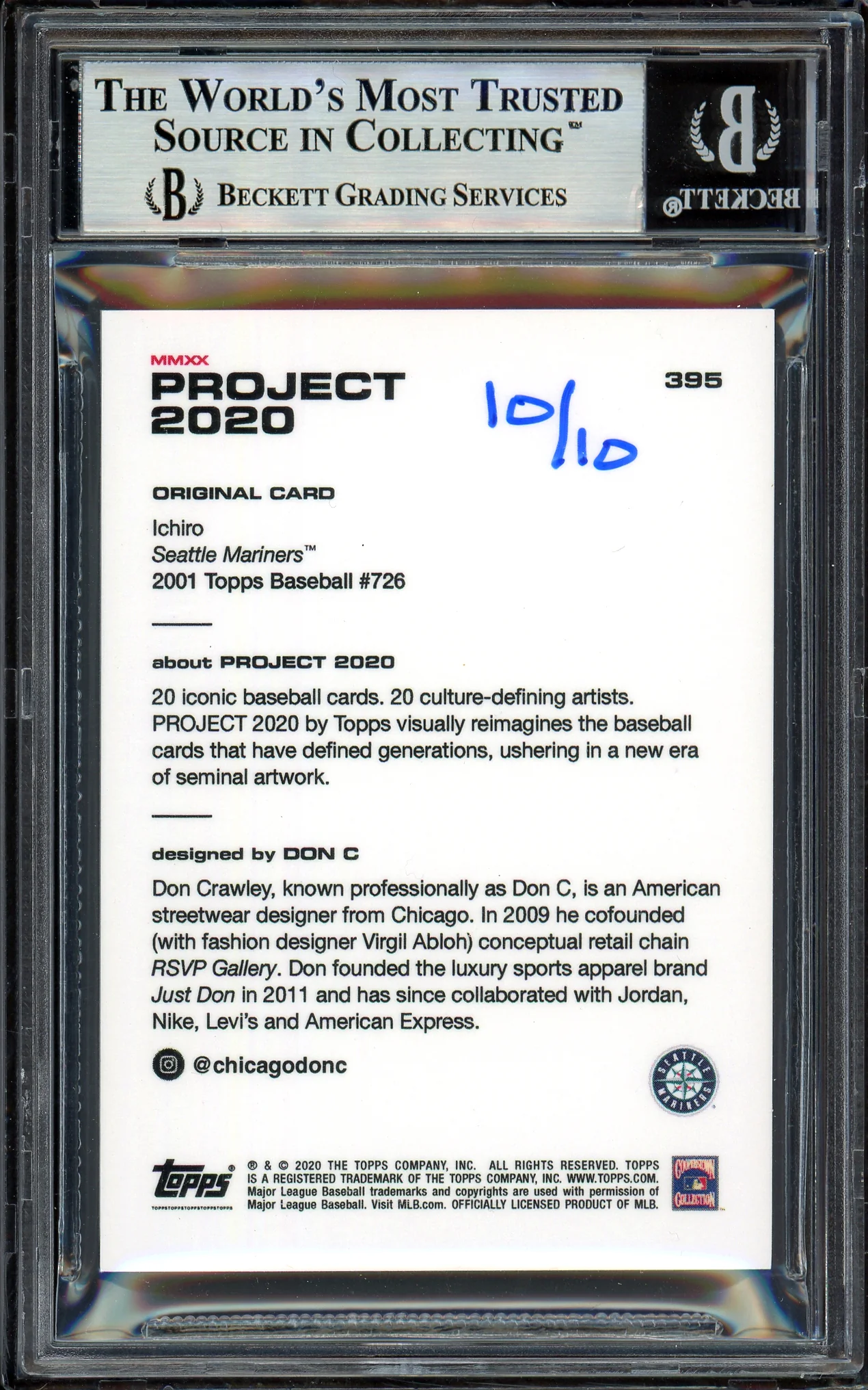 Ichiro Suzuki Autographed Topps Project 2020 Don C Card #395 Seattle Mariners Lime Green #10/10 Beckett BAS #13714187 - Image 2