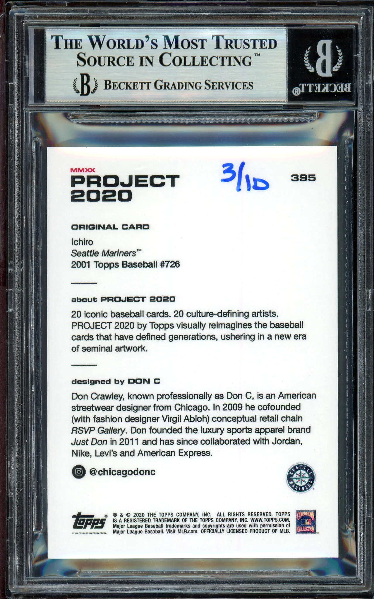 Ichiro Suzuki Autographed Topps Project 2020 Don C Card #395 Seattle Mariners Silver #3/10 Beckett BAS #13714262 - Image 2